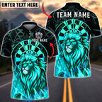BlueJose Darts Lion Neon Flame Artwork Personalized Name, Team Name Unisex Shirt (4 Colors)