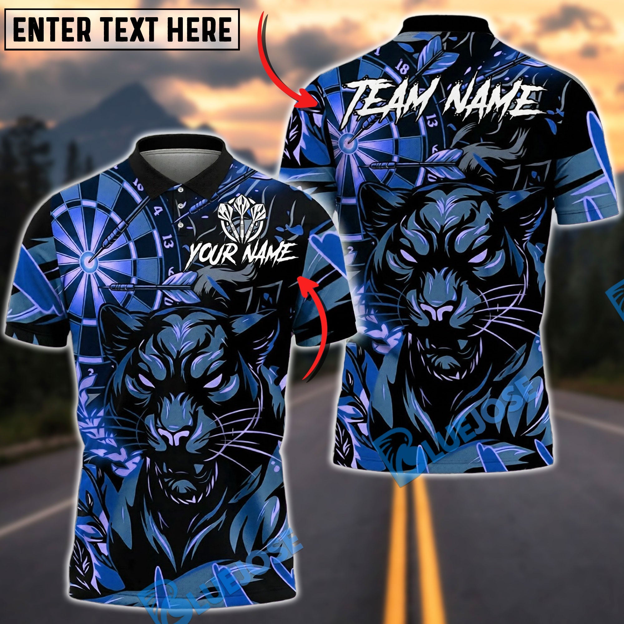 BlueJose Darts Black Panther Neon Dartboard Personalized Name, Team Name Unisex Shirt (4 Colors)