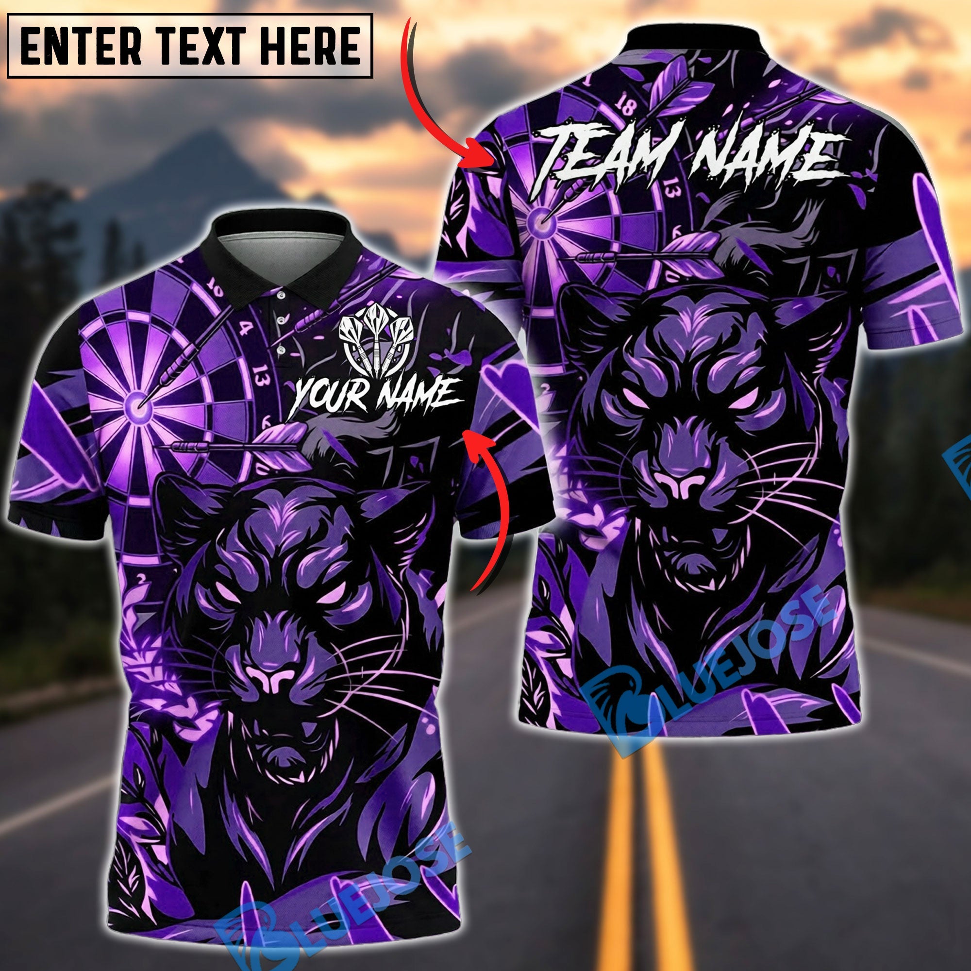 BlueJose Darts Black Panther Neon Dartboard Personalized Name, Team Name Unisex Shirt (4 Colors)