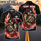 BlueJose Darts Sugar Skull Rose Gothic Flame Personalized Name, Team Name Unisex Shirt (4 Colors)