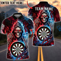 BlueJose Darts Grim Reaper Neon Fire Skull Twin Side Lightning Personalized Name, Team Name Unisex Shirt (4 Colors)