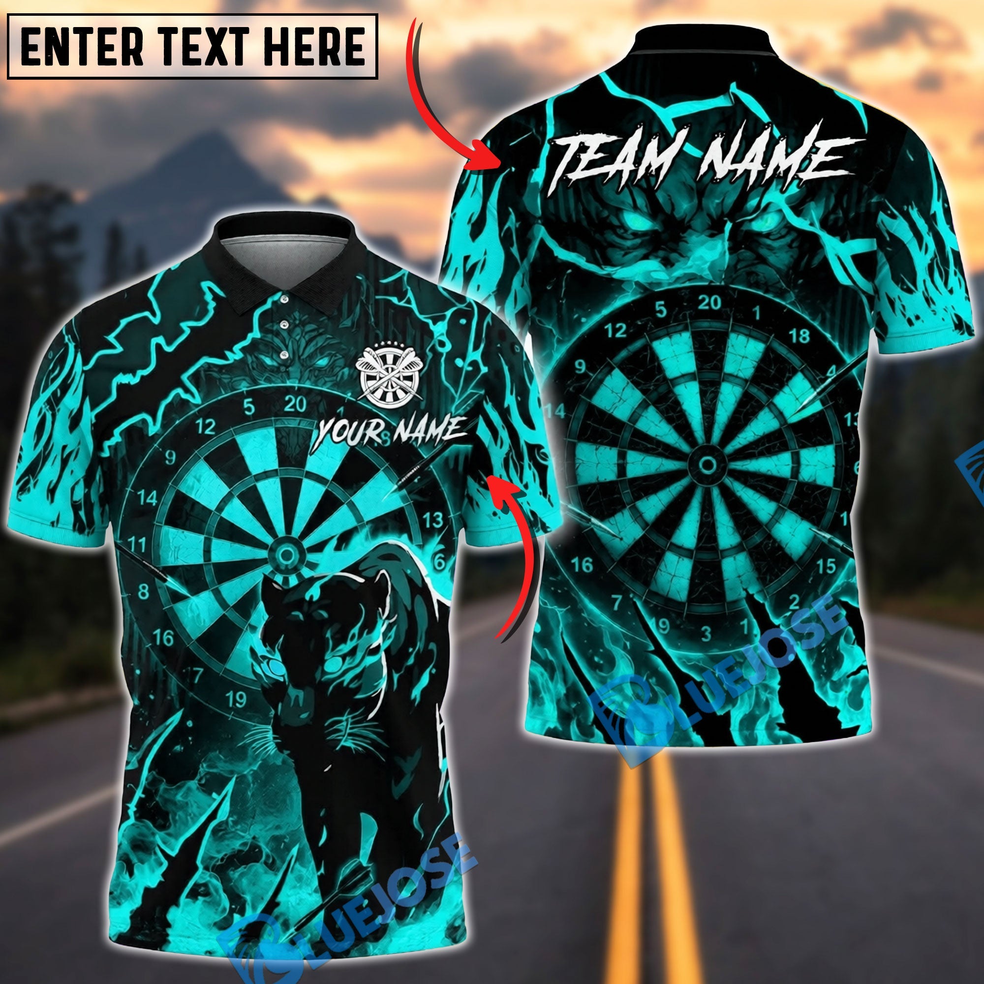BlueJose Darts Panther Lightning Dartboard Personalized Name, Team Name Unisex Shirt (6 Colors)