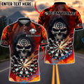 BlueJose Darts Flaming Inferno Skull Dartboard Design Personalized Name, Team Name Unisex Shirt (4 Colors)