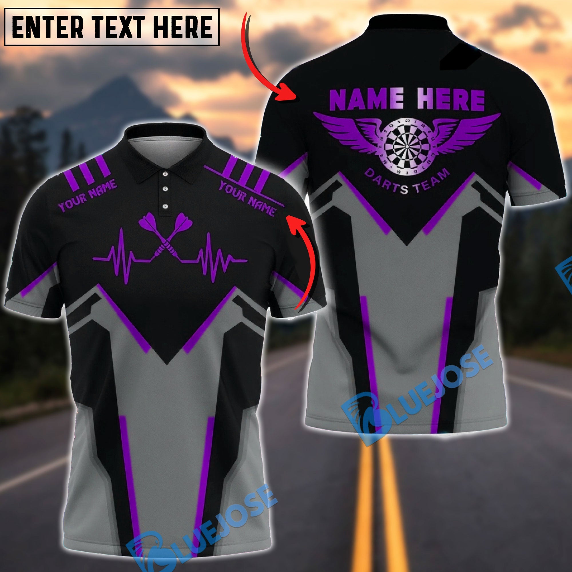 BlueJose Darts Heartbeat Multicolor Options Personalized Name Shirt (4 Colors)