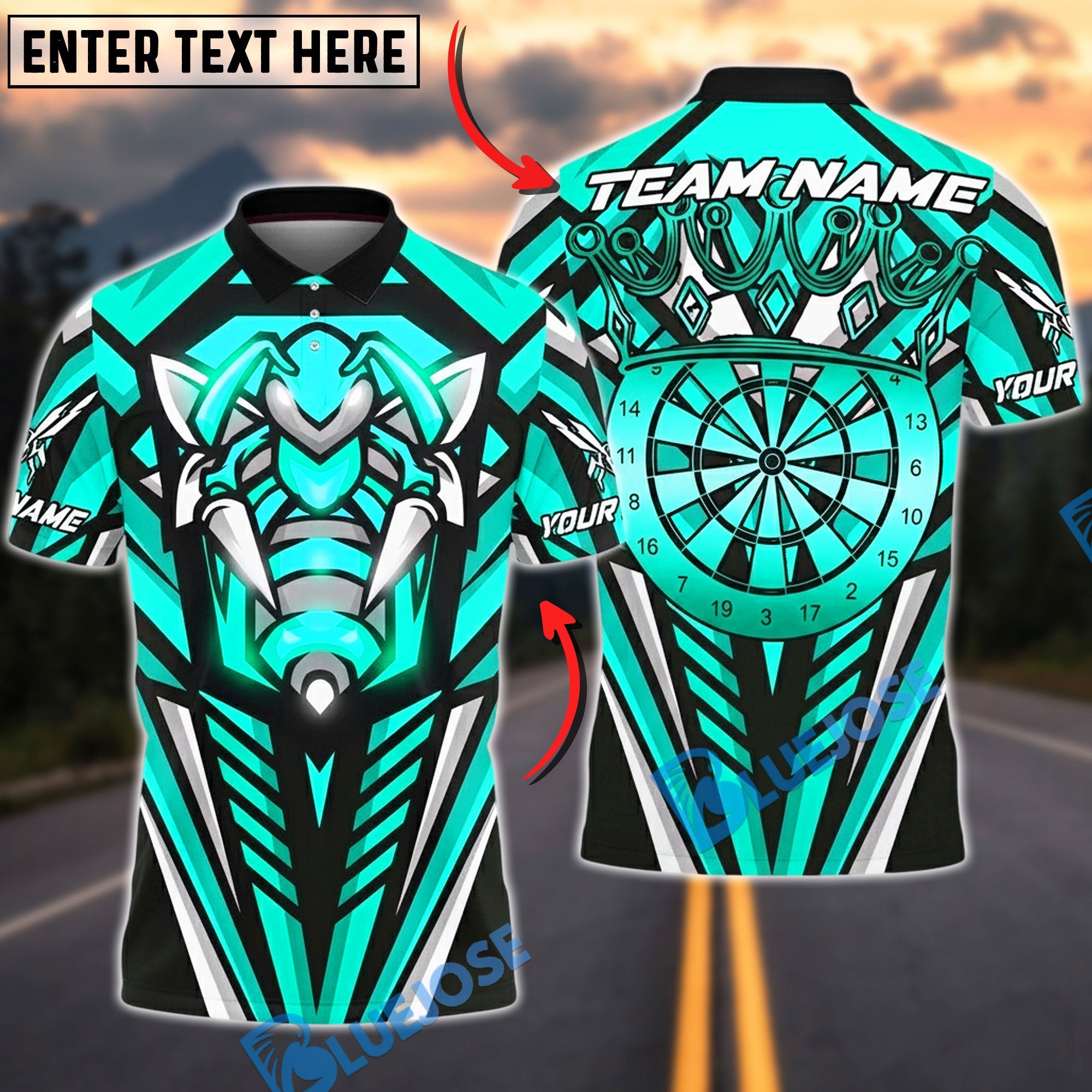BlueJose Darts Hornet Style Power Lines Personalized Name, Team Name Unisex Shirt (4 Colors)