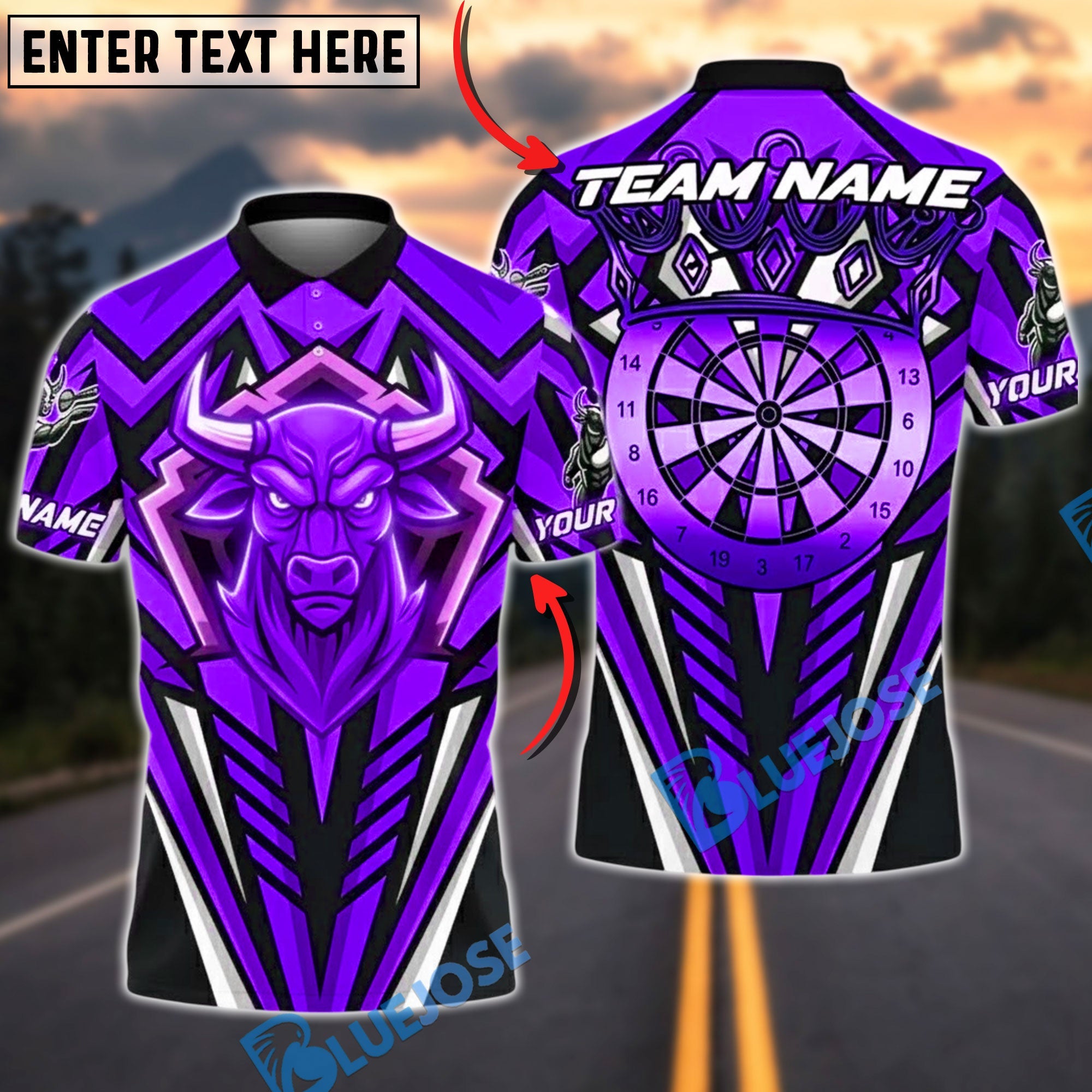 BlueJose Darts Bull Fierce Bullseye Design Personalized Name, Team Name Unisex Shirt (6 Colors)