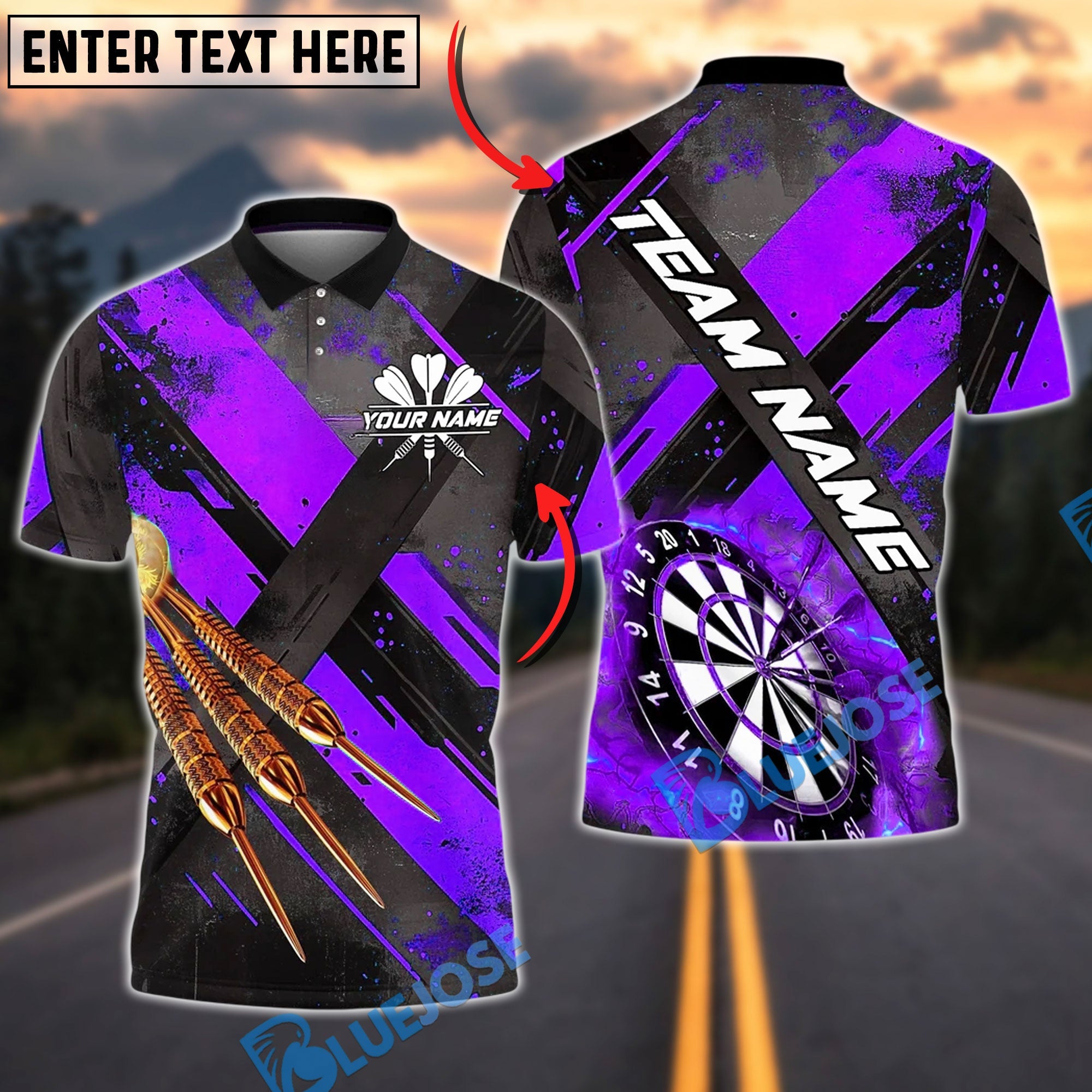 BlueJose Darts Modern Strike Pattern Lightning Board Customized Name, Team Name 3D Shirt (4 Colors)