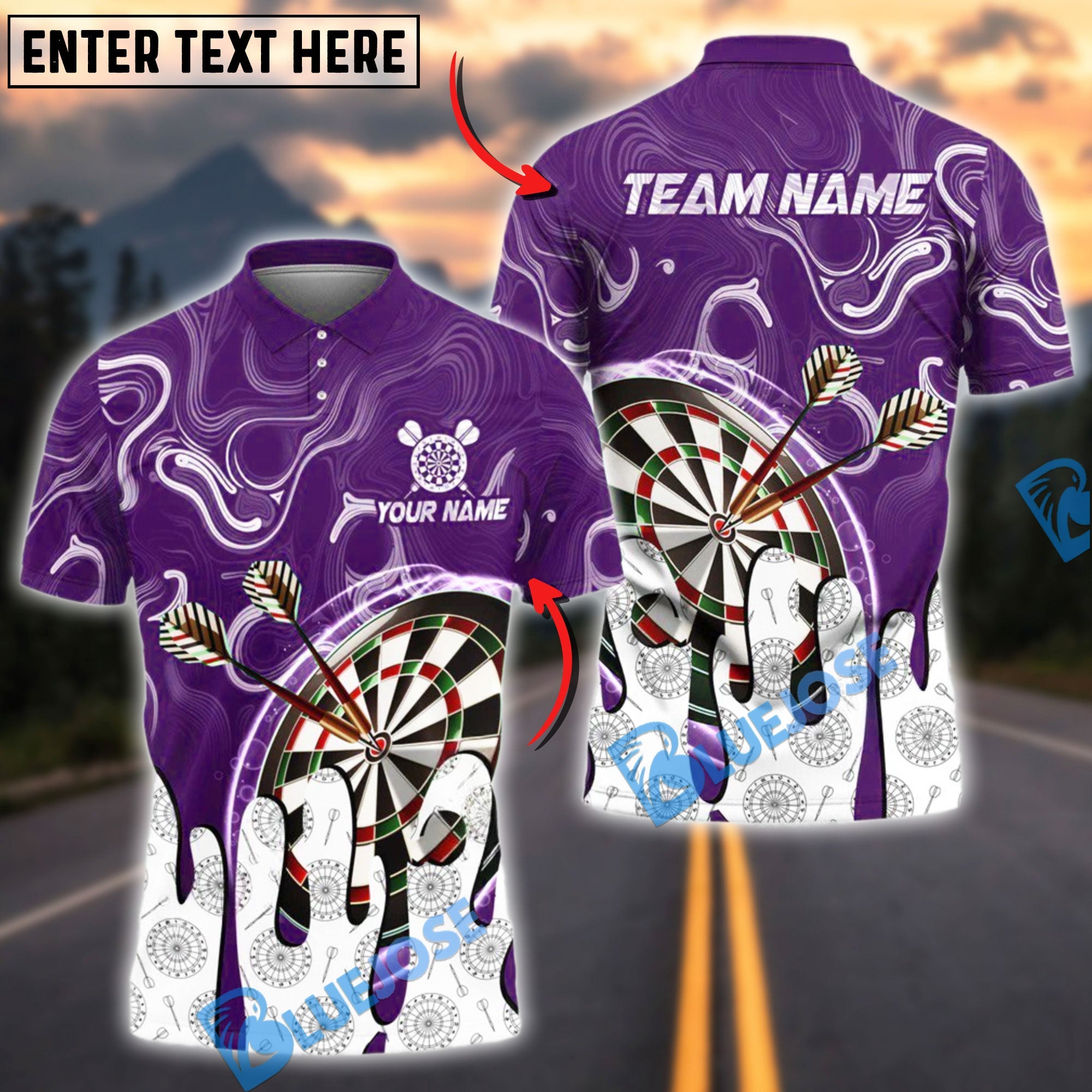 BlueJose Darts Wave Pattern Personalized Name, Team Name Shirt (4 Colors)