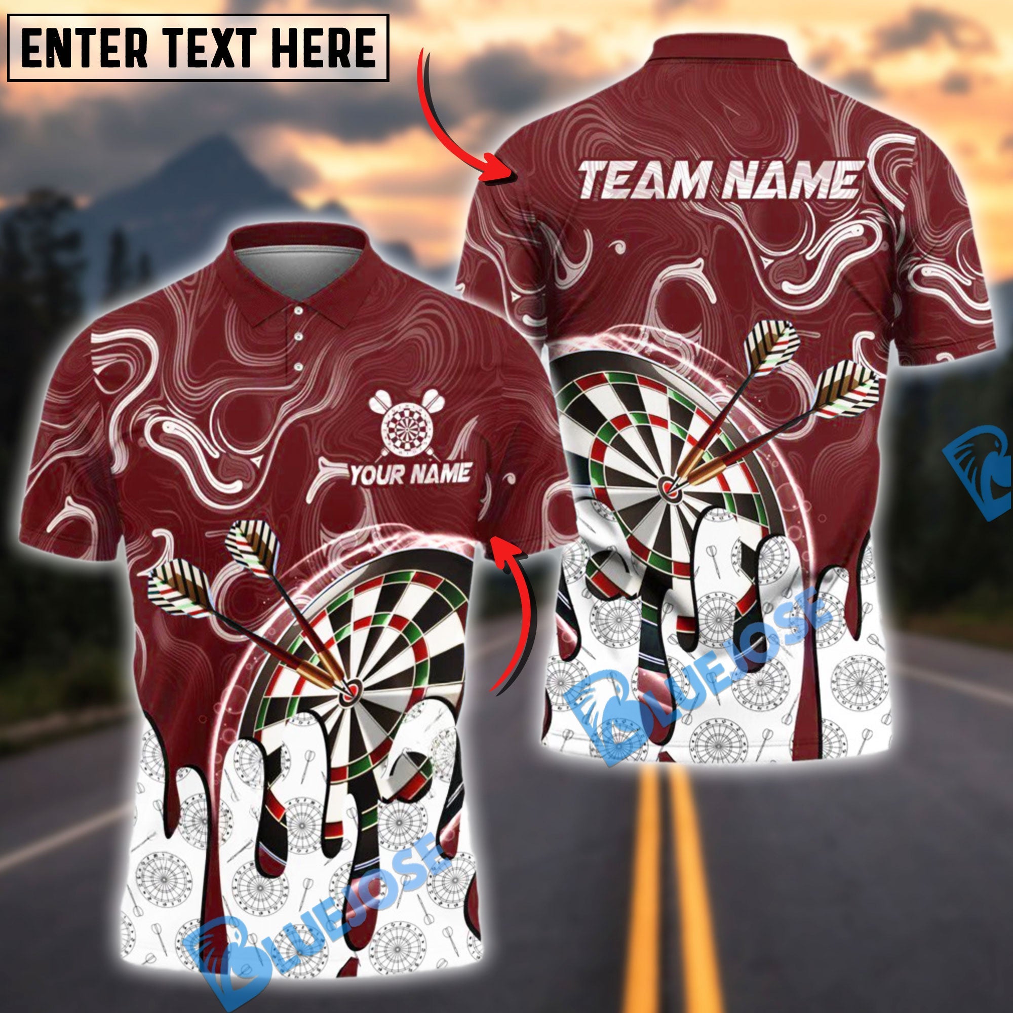 BlueJose Darts Wave Pattern Personalized Name, Team Name Shirt (4 Colors)
