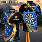 BlueJose Darts Flaming Dartboard Black And Gold Personalized Name, Team Name Unisex Shirt (4 Colors)