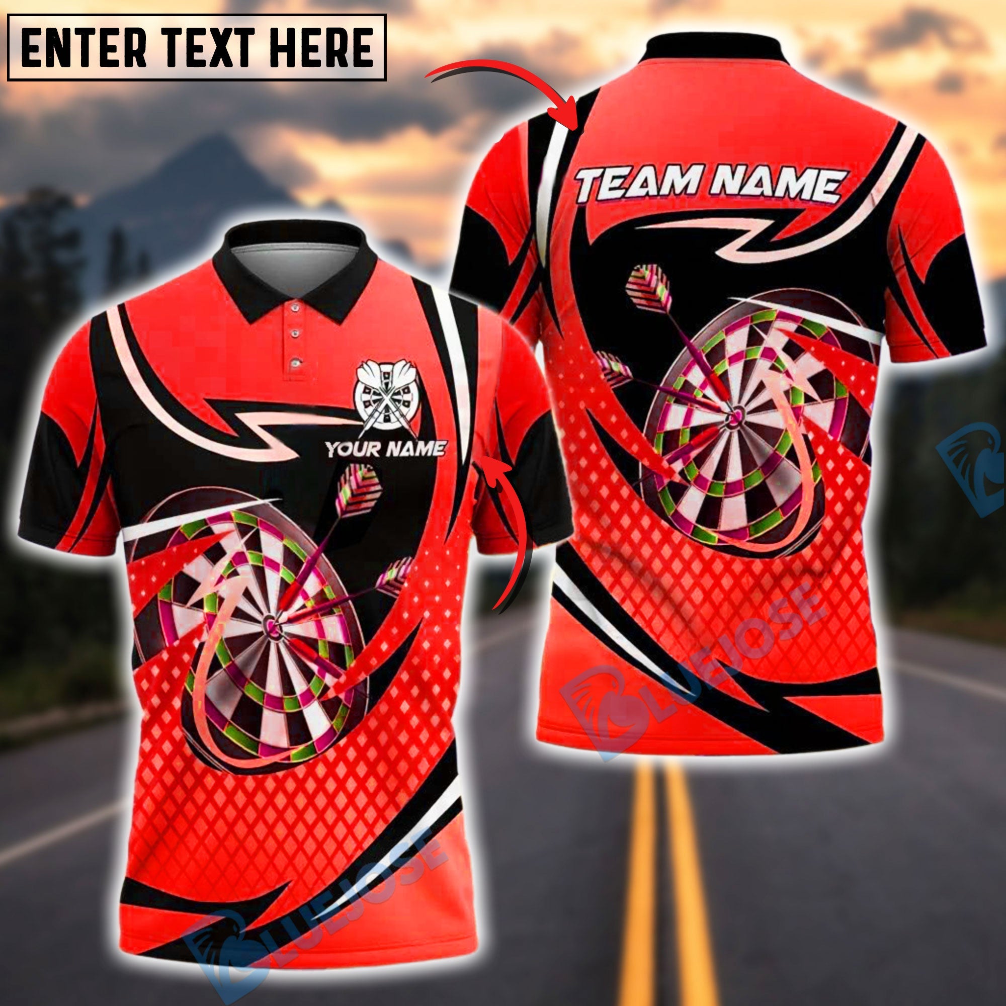 BlueJose Darts Golden Precision Customized Name, Team Name 3D Shirt (4 Colors)