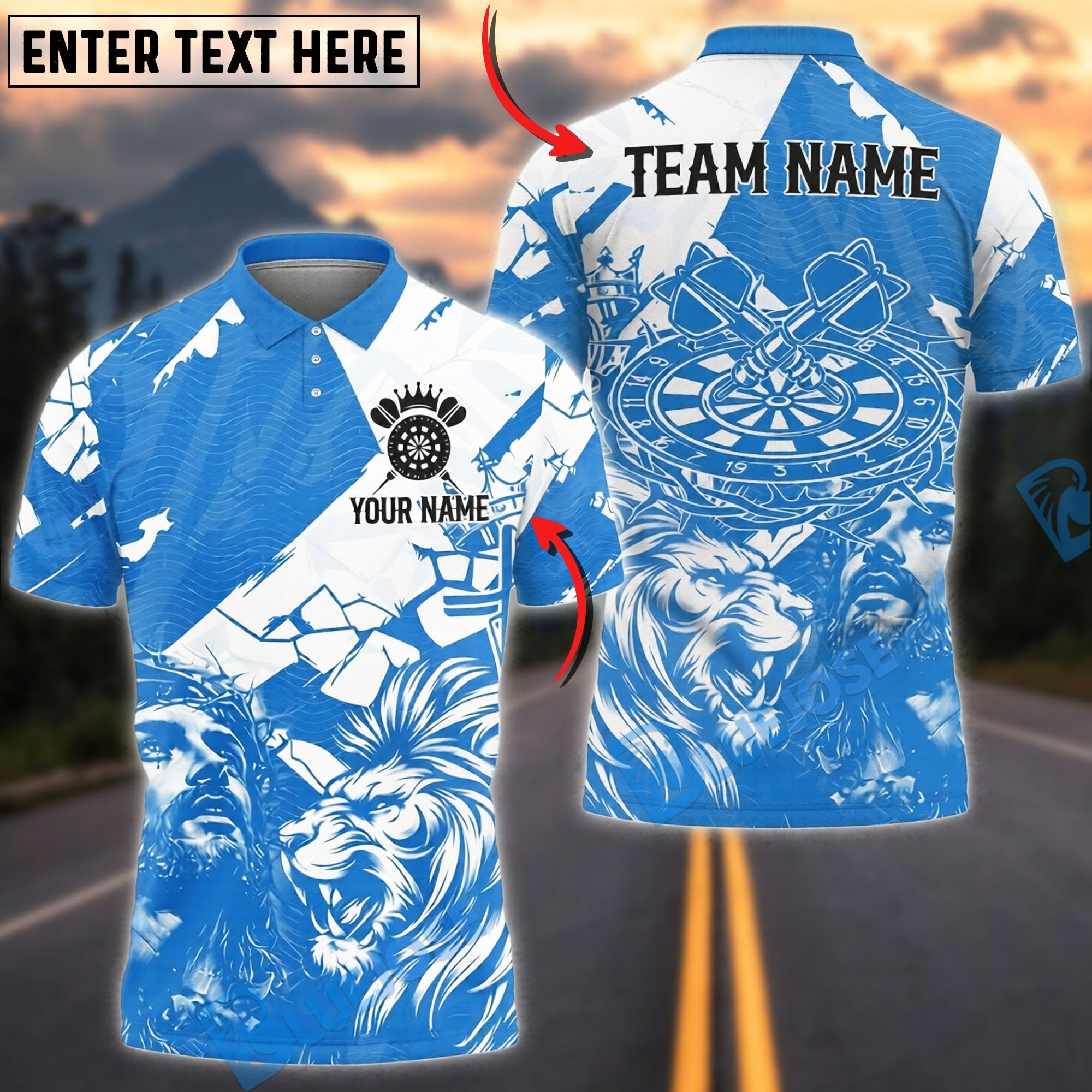 BlueJose Darts Lion Crown Personalized Name, Team Name Unisex Shirt (4 Colors)