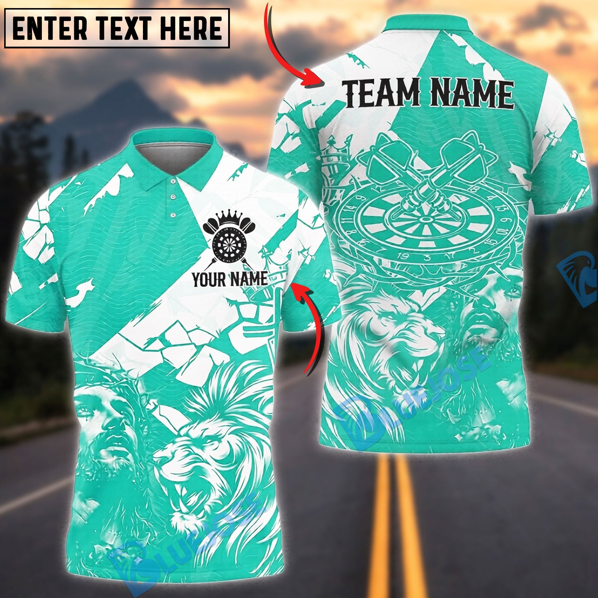 BlueJose Darts Lion Crown Personalized Name, Team Name Unisex Shirt (4 Colors)