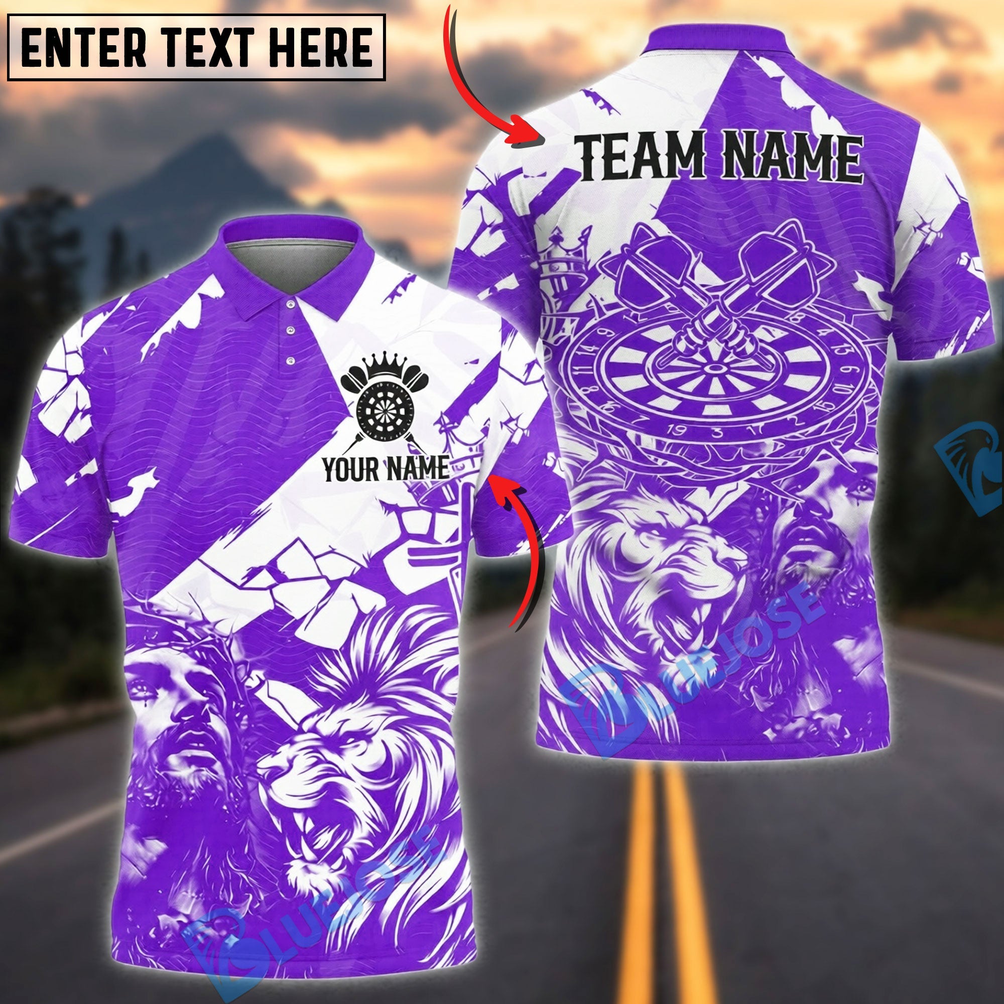 BlueJose Darts Lion Crown Personalized Name, Team Name Unisex Shirt (4 Colors)
