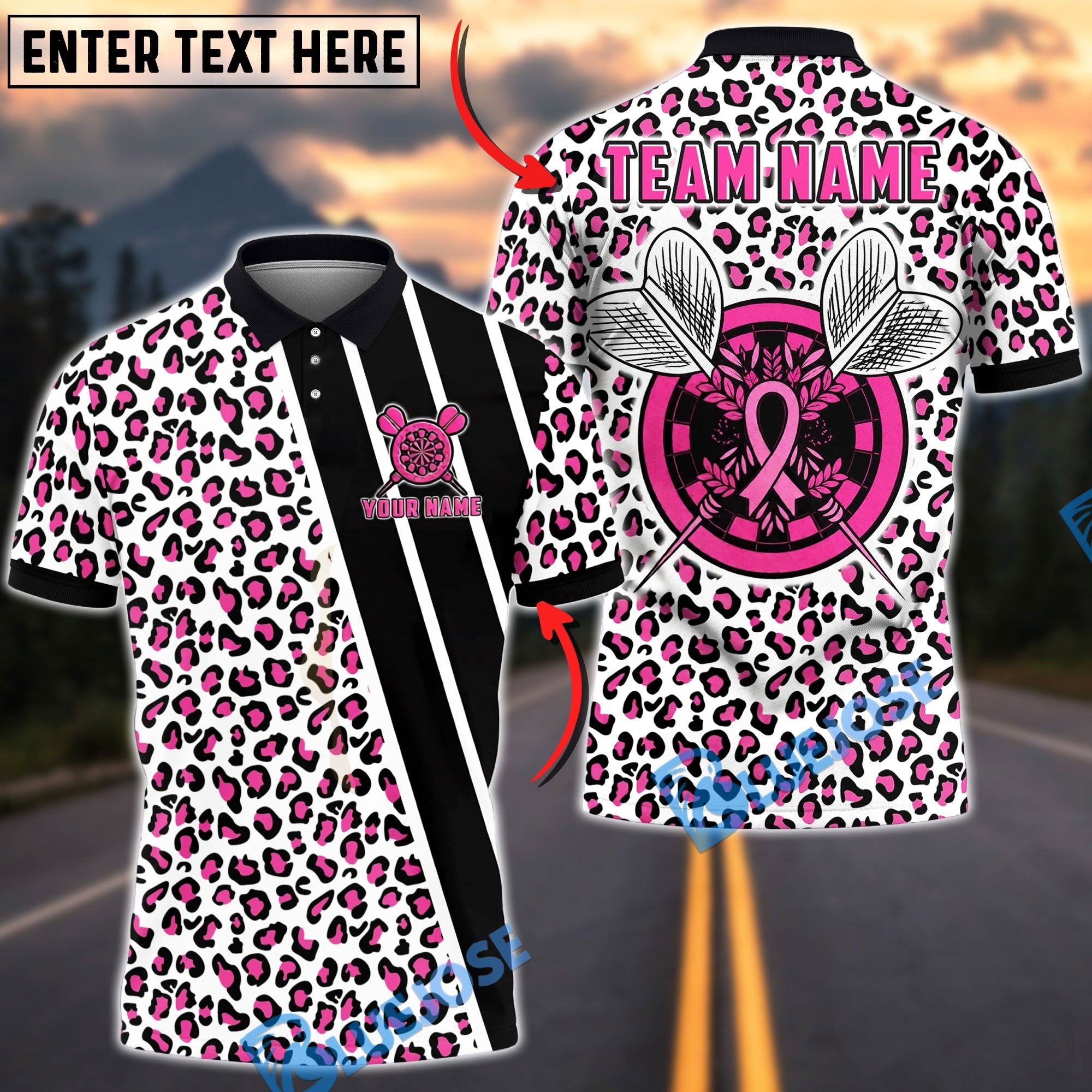 BlueJose Darts Pink Leopard Breast Cancer Awareness Dartboard Personalized Name Shirt