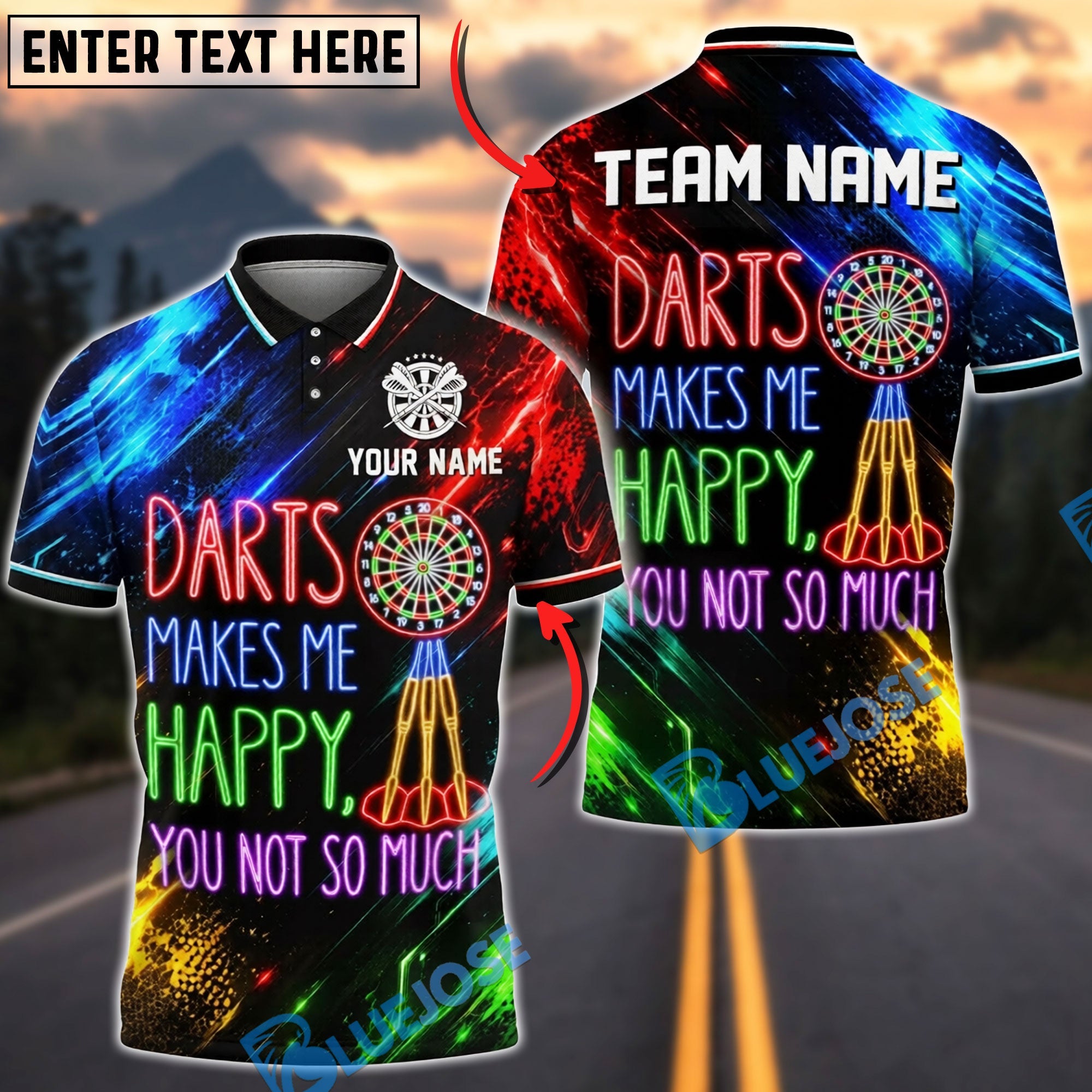BlueJose Darts Darts Make Me Happy You Not So Much Neon Design Personalized Name Shirt