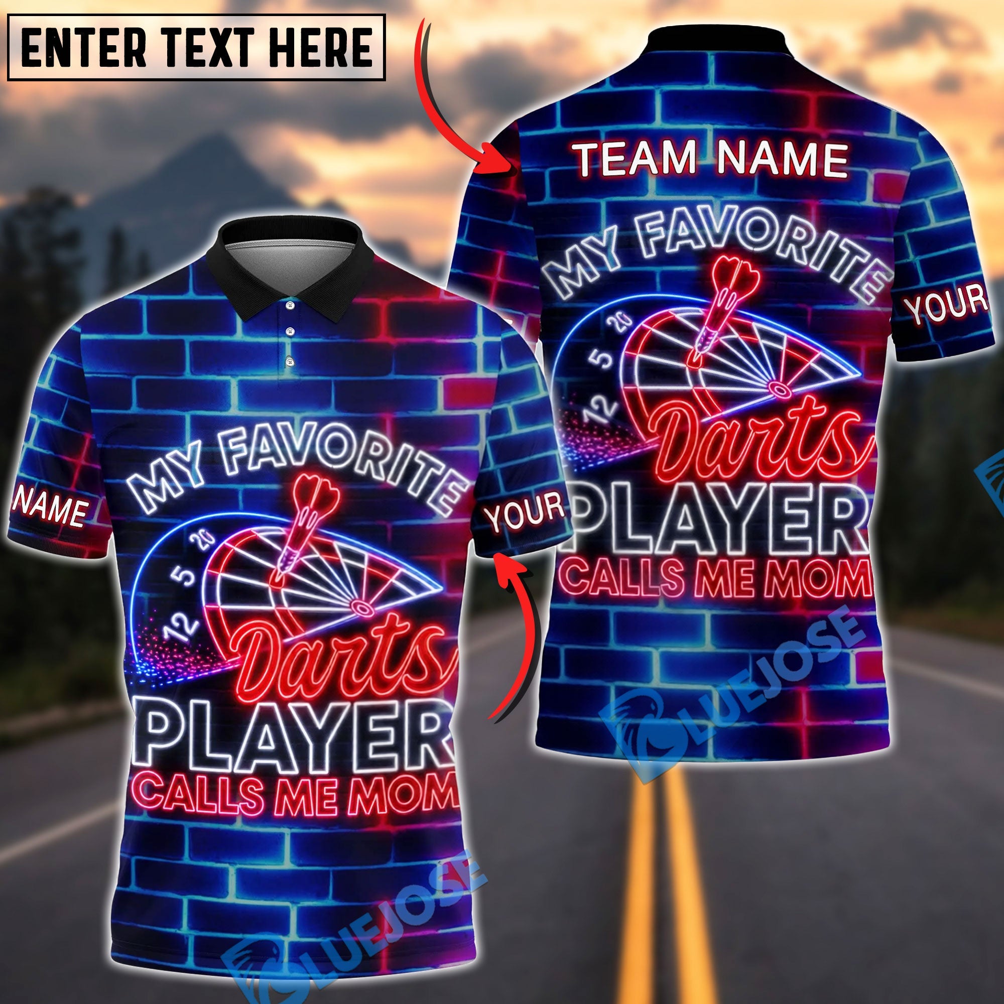 BlueJose Darts My Favorite Darts Player Calls Me Mom Neon Design Personalized Name Shirt
