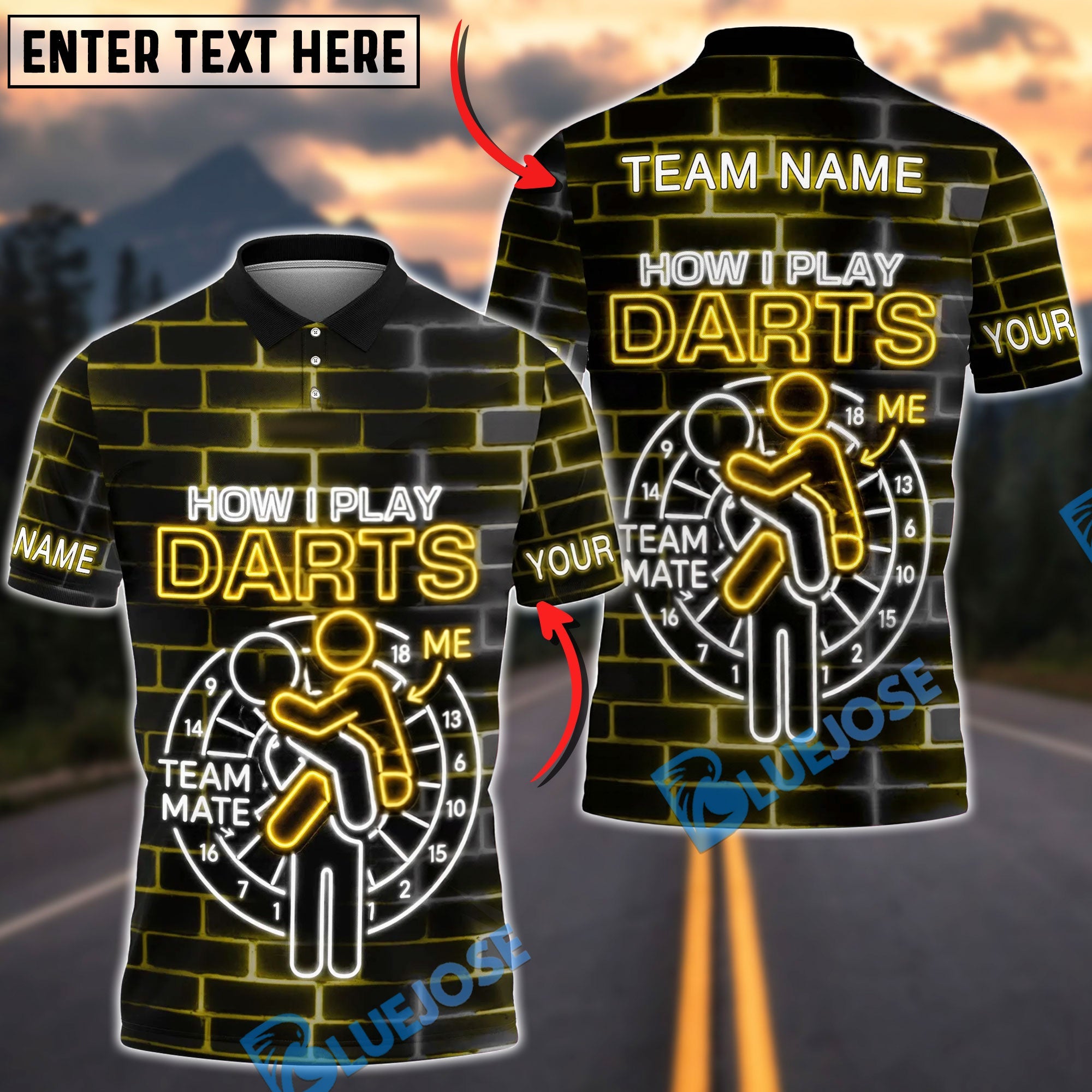 BlueJose Darts How I Play Darts Funny Teammate Neon Design Personalized Name Shirt