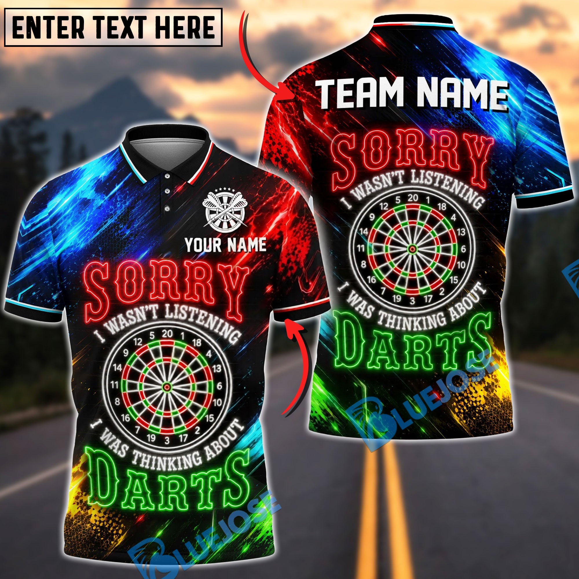 BlueJose Darts Sorry I Was Thinking About Darts Neon Quote Design Personalized Name Shirt