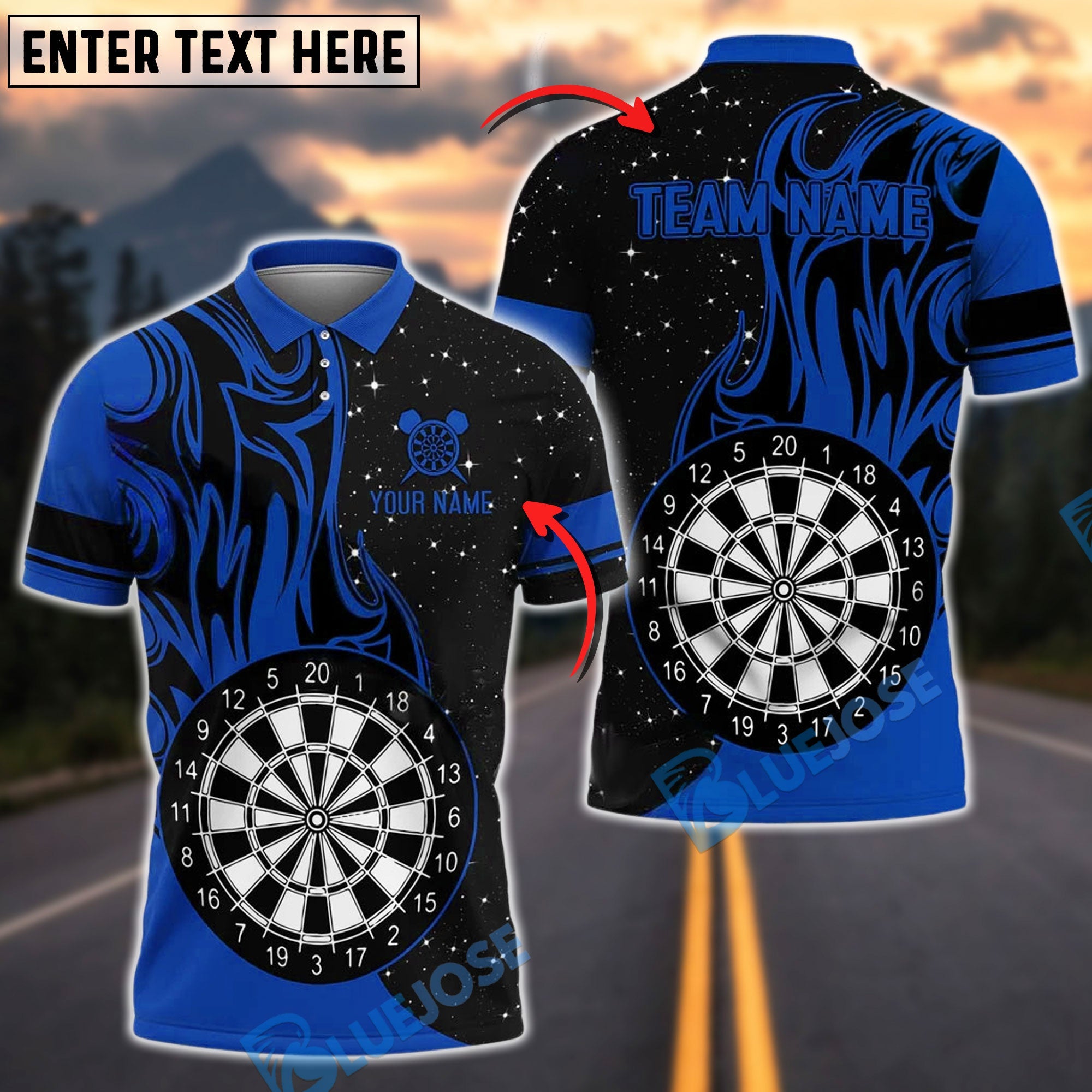 BlueJose Darts Fire Solo Customized Name, Team Name 3D Shirt (4 Colors)