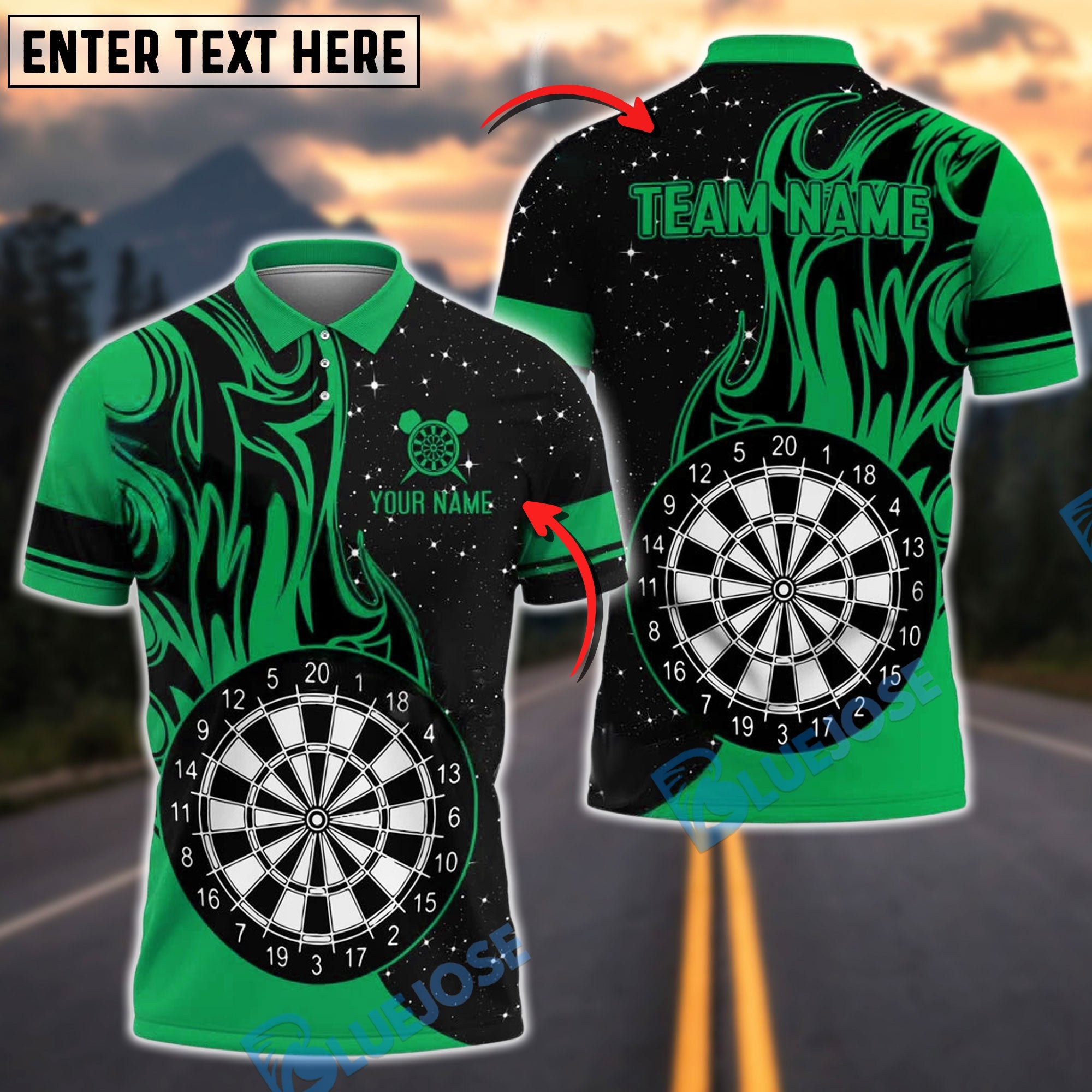 BlueJose Darts Fire Solo Customized Name, Team Name 3D Shirt (4 Colors)