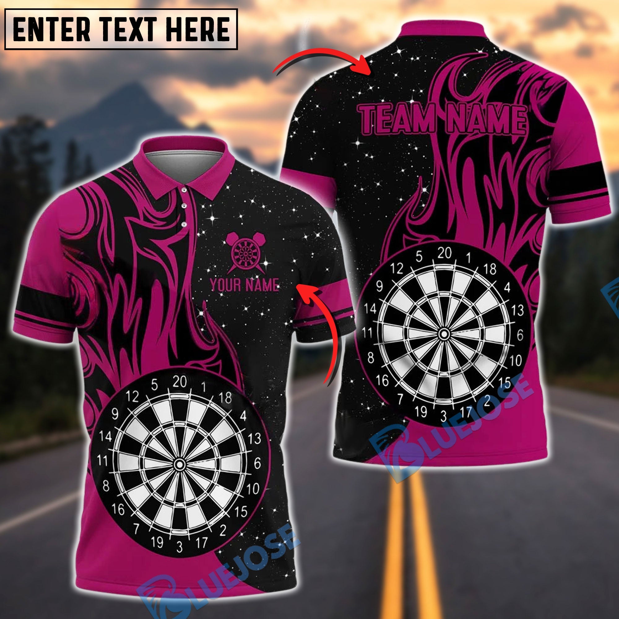 BlueJose Darts Fire Solo Customized Name, Team Name 3D Shirt (4 Colors)