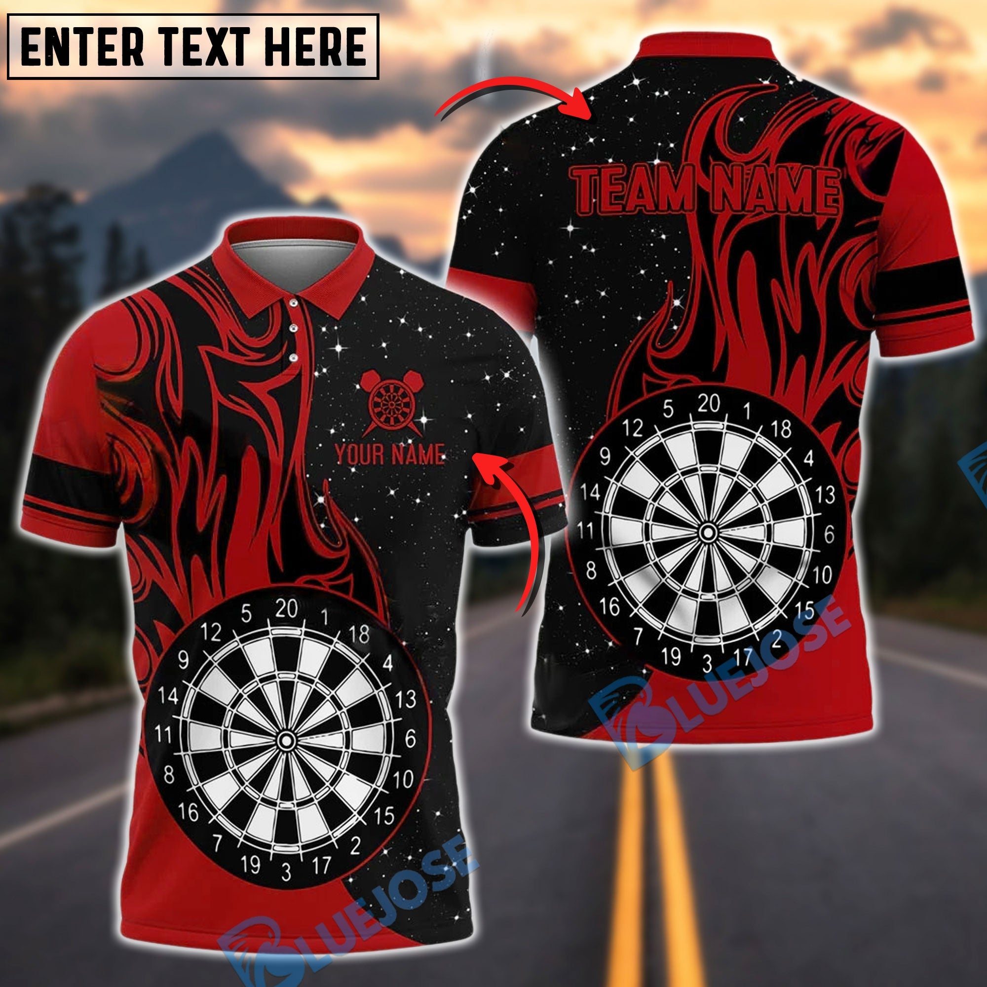 BlueJose Darts Fire Solo Customized Name, Team Name 3D Shirt (4 Colors)