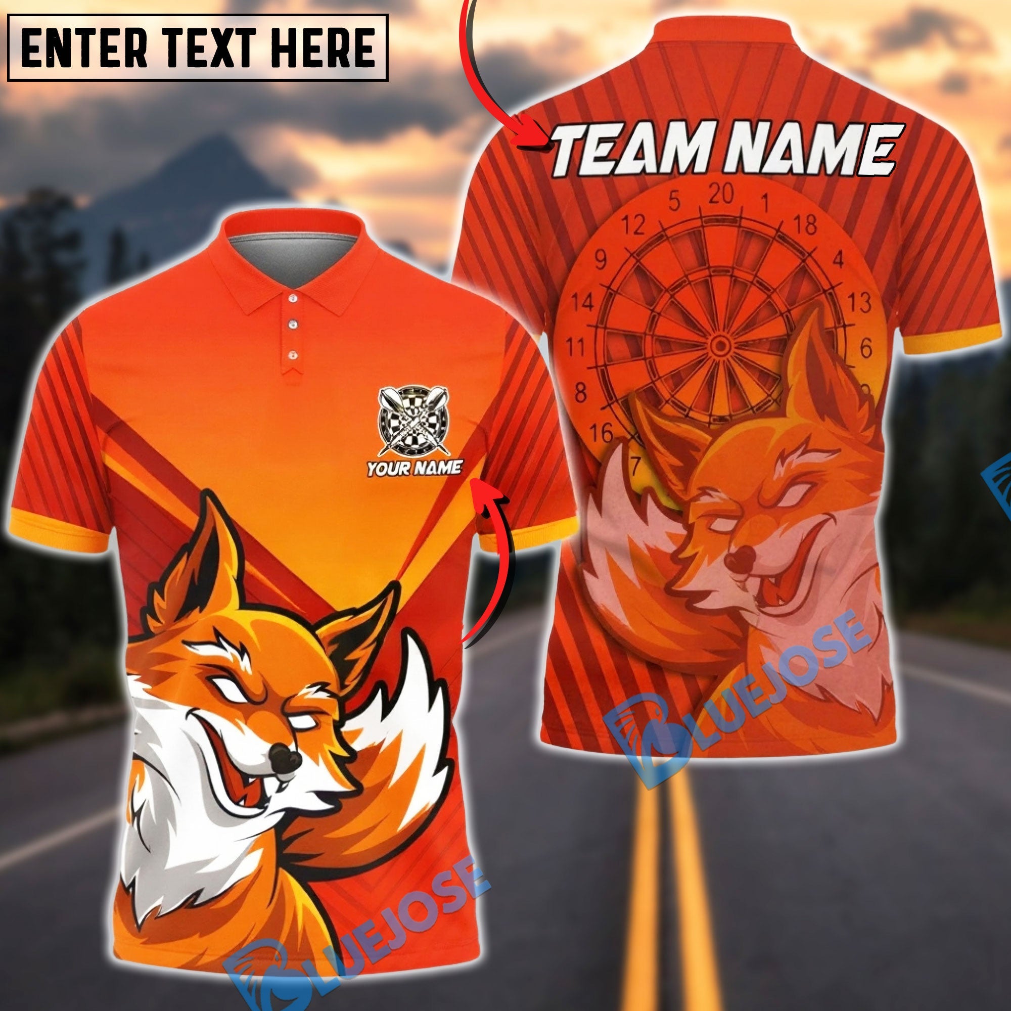 BlueJose Darts Blazing Fox Dartboard Multicolor Options Personalized Name Shirt (4 Colors)