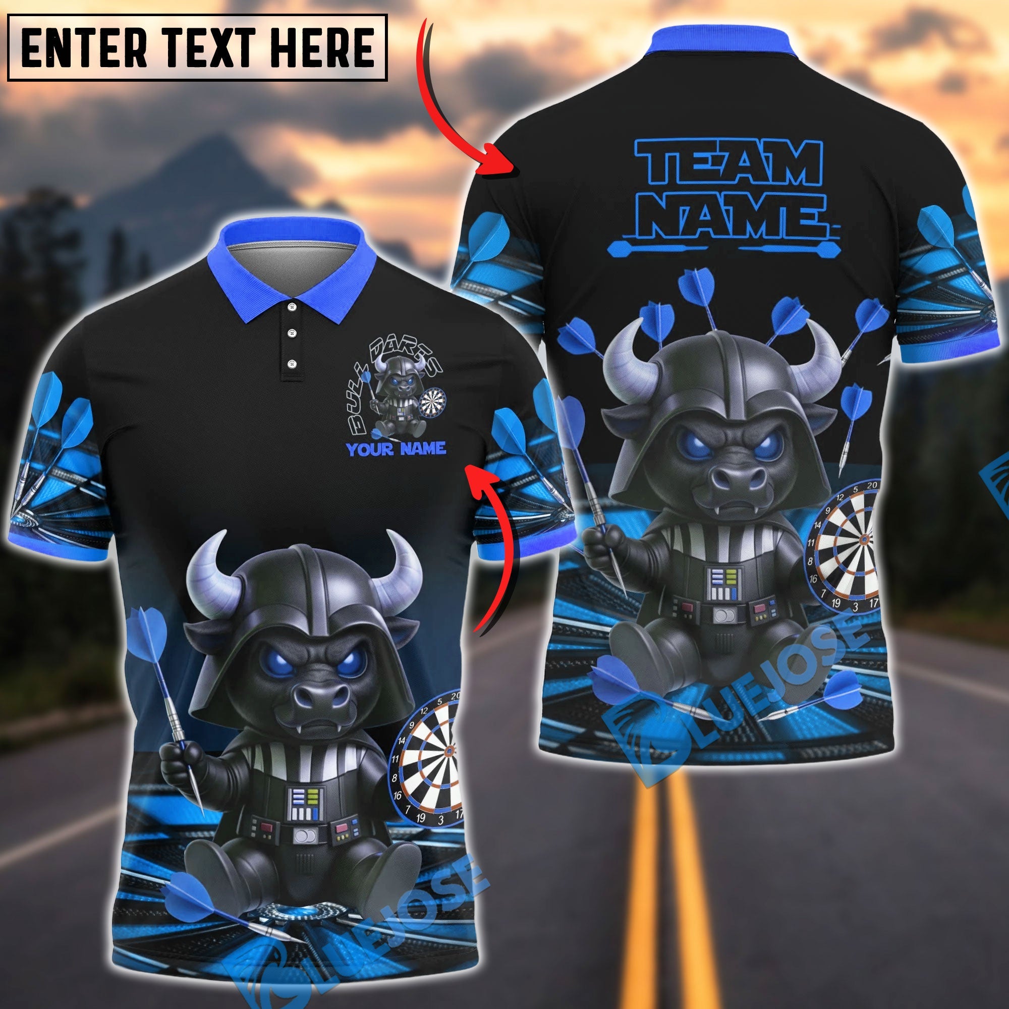 BlueJose Darts Bull Darth Bullseye Personalized Name, Team Name Unisex Shirt (4 Colors)