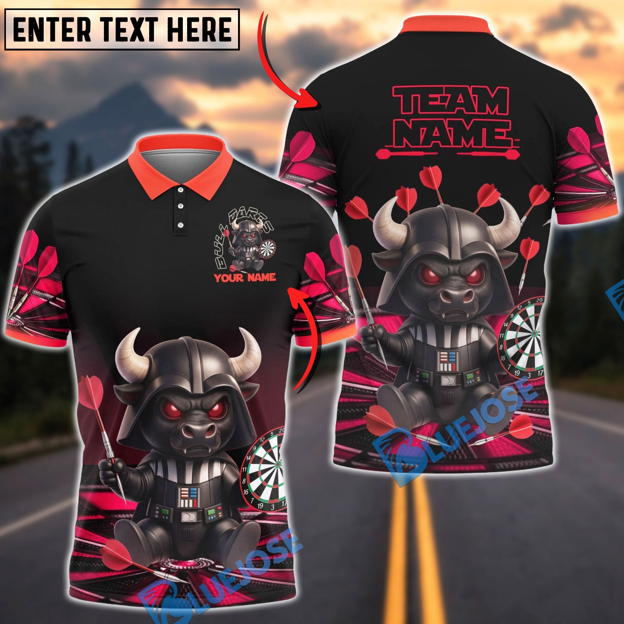 BlueJose Darts Bull Darth Bullseye Personalized Name, Team Name Unisex Shirt (4 Colors)