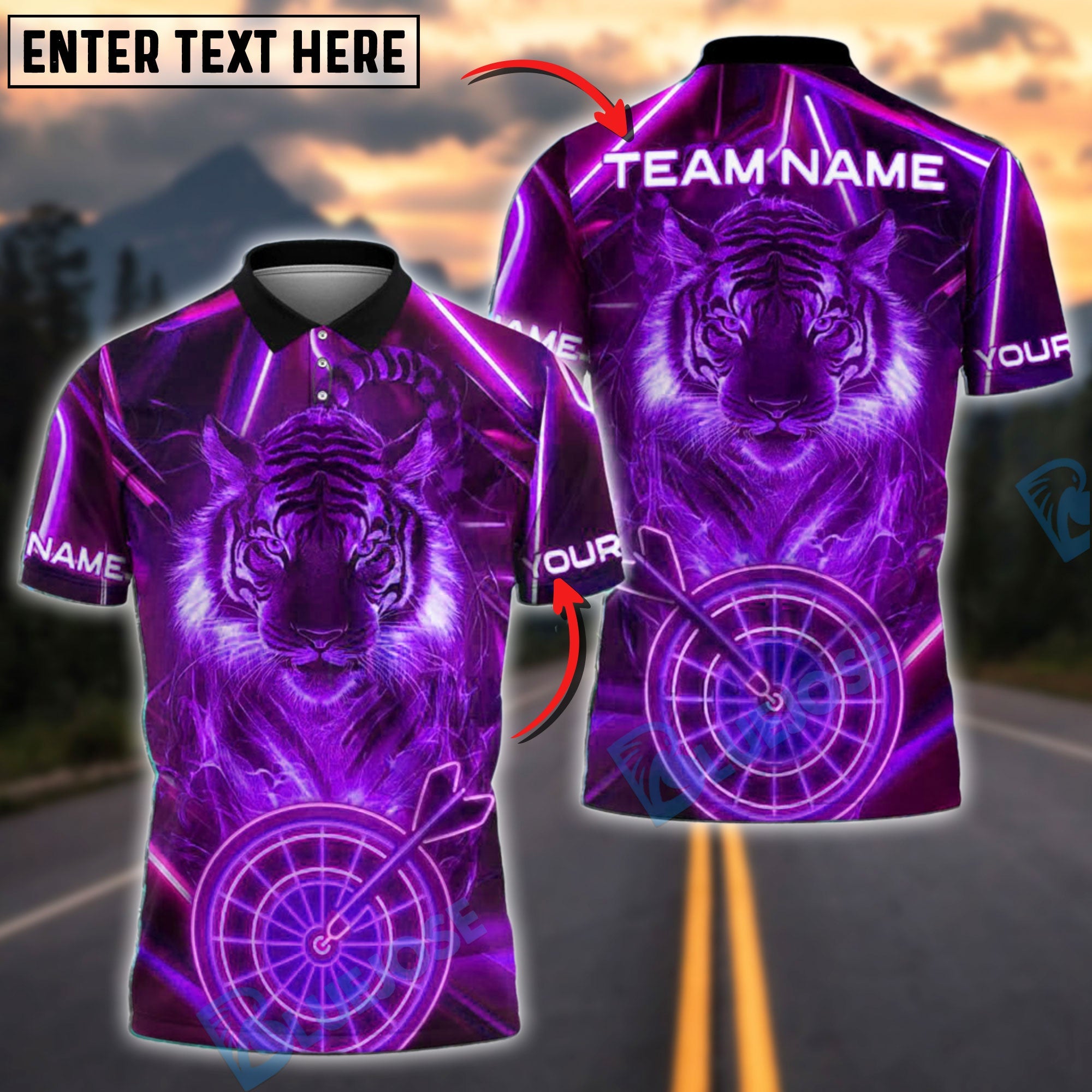 BlueJose Darts Neon Tiger Aim Customized Name, Team Name 3D Shirt (4 Colors)