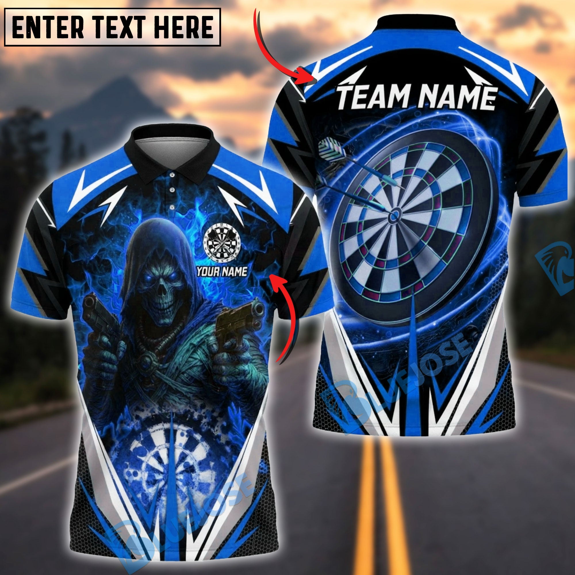 BlueJose Darts Reaper Master Multicolor Options Personalized Name Shirt (6 Colors)