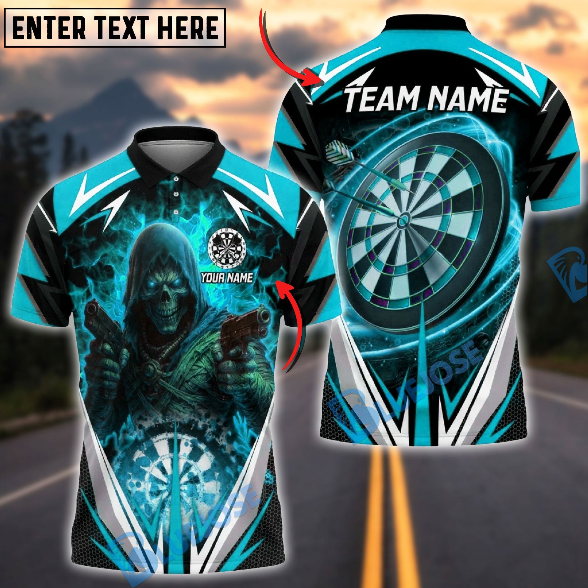 BlueJose Darts Reaper Master Multicolor Options Personalized Name Shirt (6 Colors)