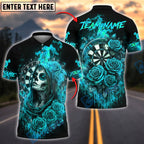 BlueJose Darts Skull Girl Flaming Rose Customized Name, Team Name 3D Shirt (4 Colors)