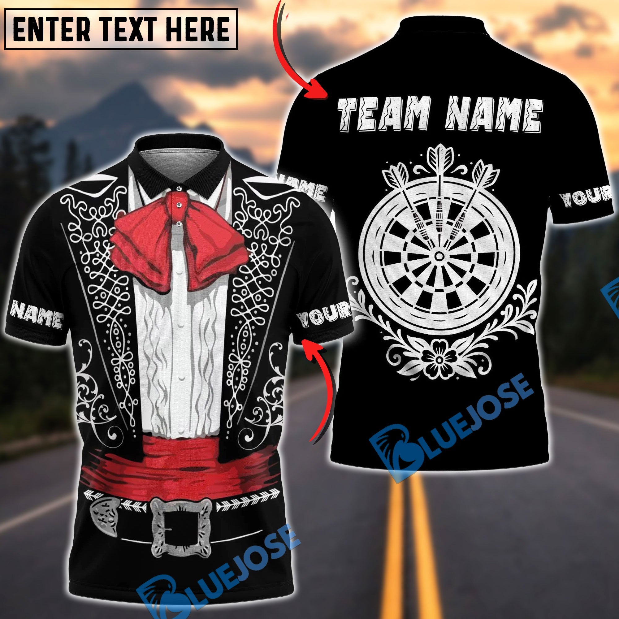 BlueJose Darts Mariachi Bullseye Personalized Name Shirt