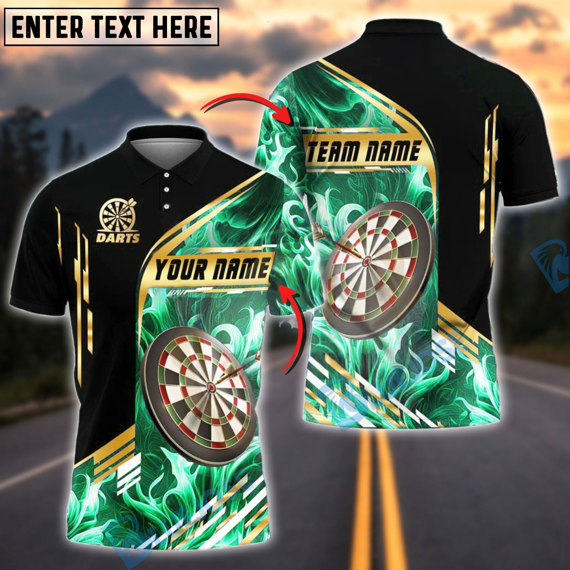 BlueJose Darts Emerald Precision Personalized Name, Team Name Shirt (4 Colors)
