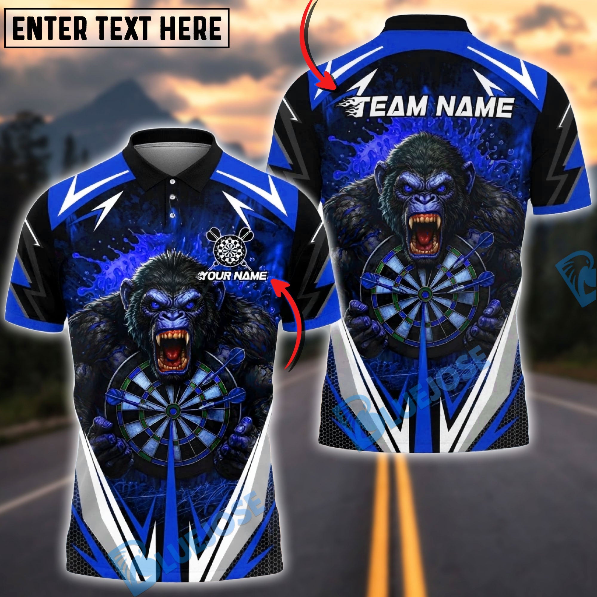 BlueJose Darts Furious Gorilla Dartboard Multicolor Options Personalized Name Shirt (4 Colors)