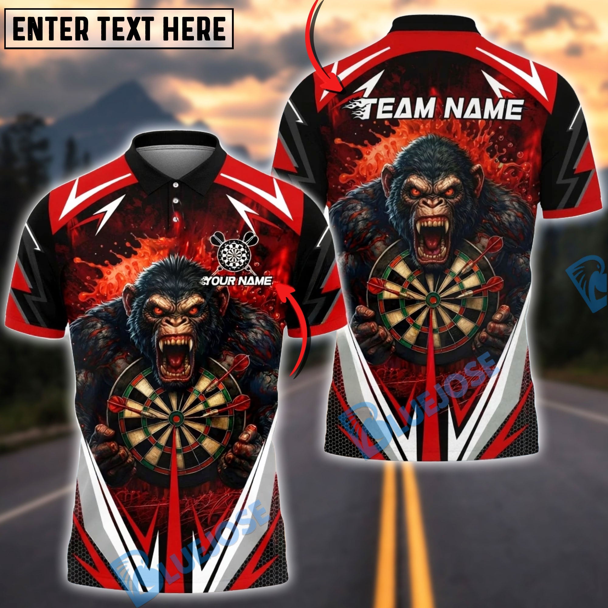 BlueJose Darts Furious Gorilla Dartboard Multicolor Options Personalized Name Shirt (4 Colors)