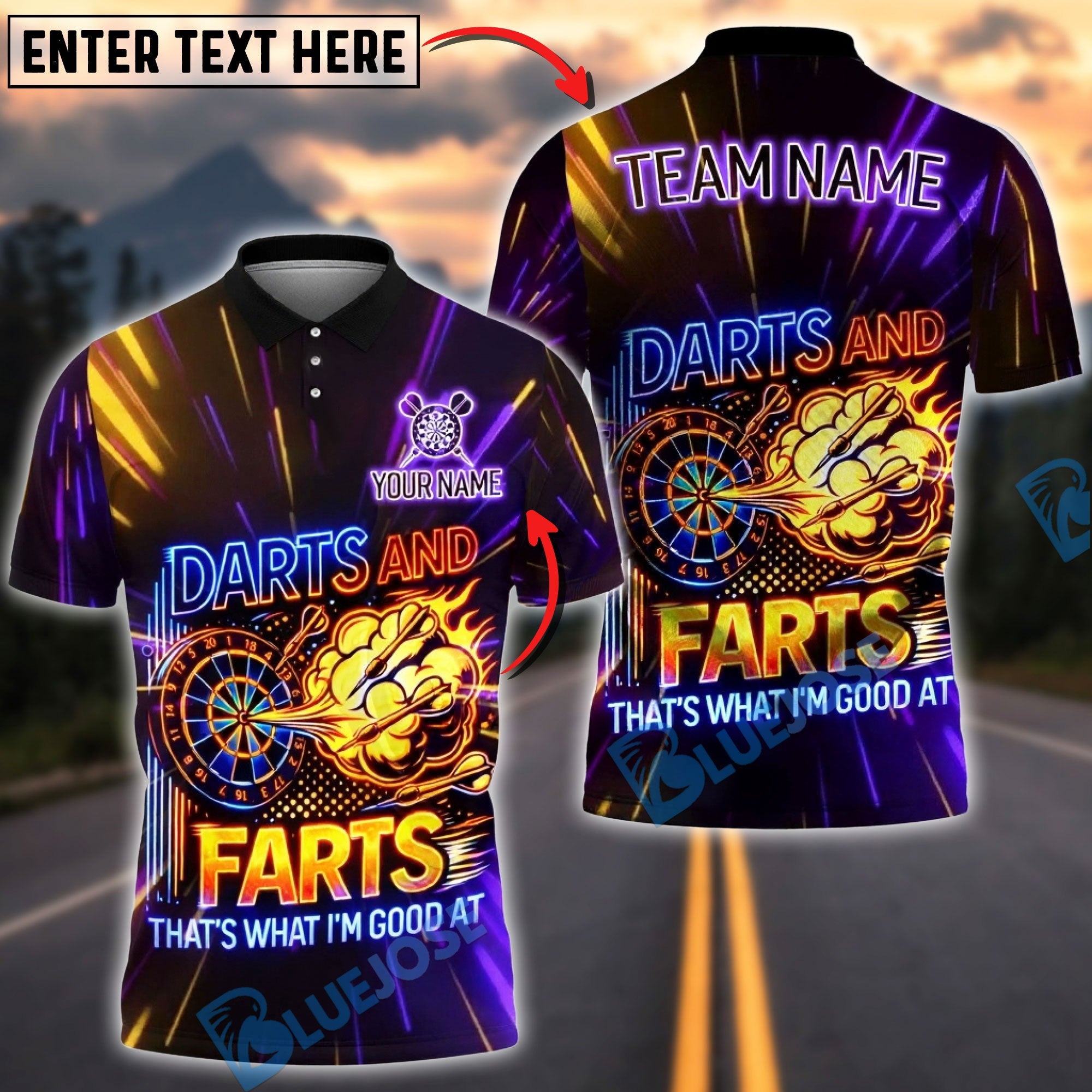 BlueJose Darts Neon Funny Quote Darts And Farts That‚Äôs What I‚Äôm Good At Personalized Name Shirt