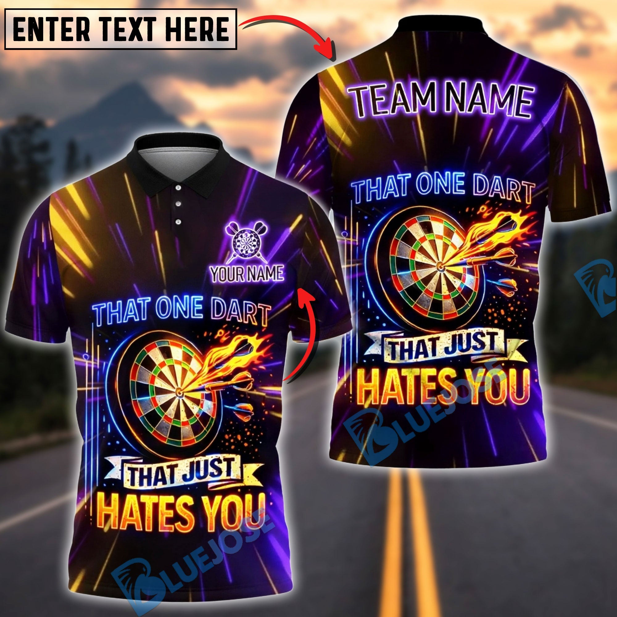 BlueJose Darts Neon Funny Quote That One Dart That Just Hates You Personalized Name Shirt