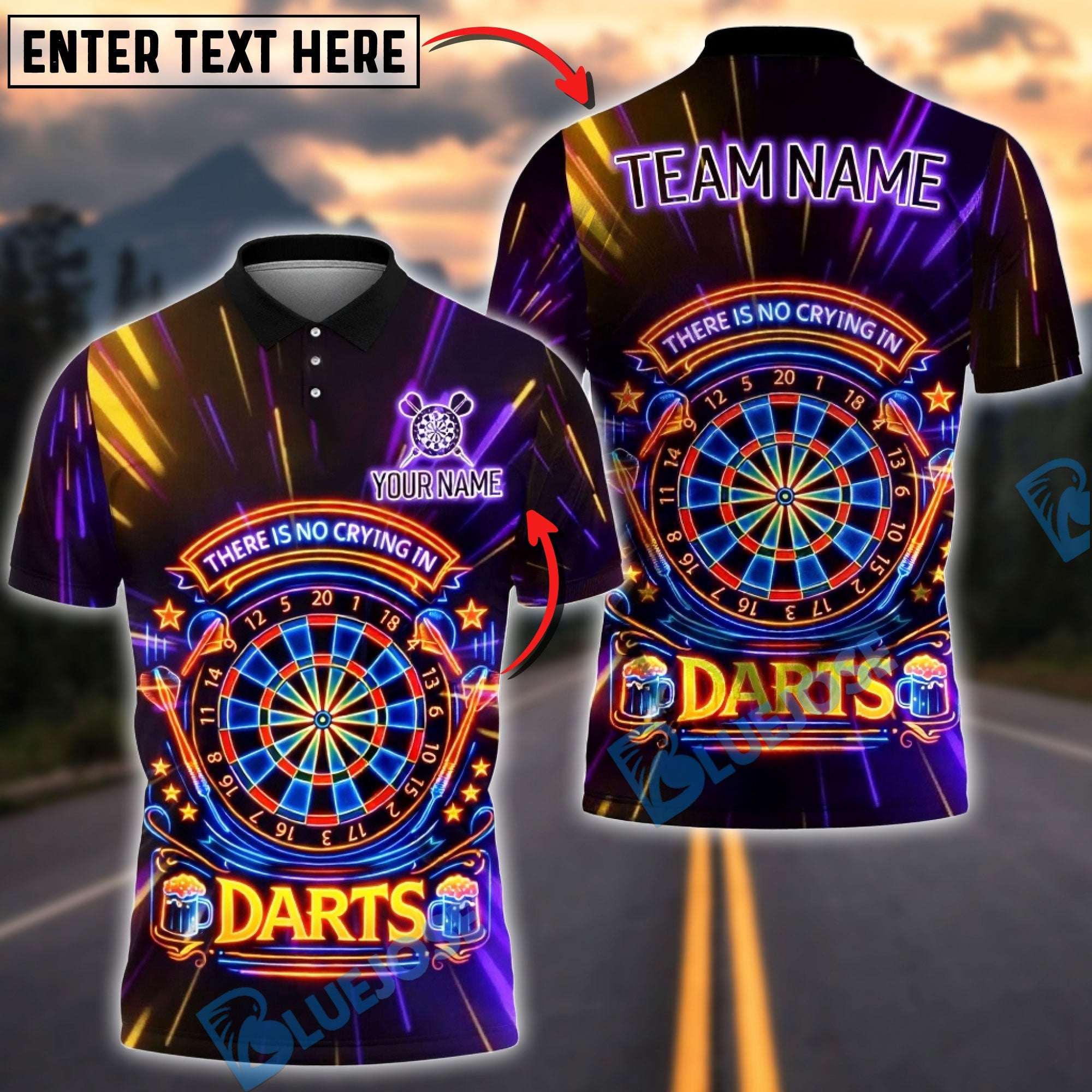BlueJose Darts Neon Dartboard Bar Quote There Is No Crying In Darts Personalized Name Shirt