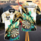 BlueJose Darts Dartboard Gold Fire Splash Personalized Name, Team Name Unisex Shirt (4 Colors)