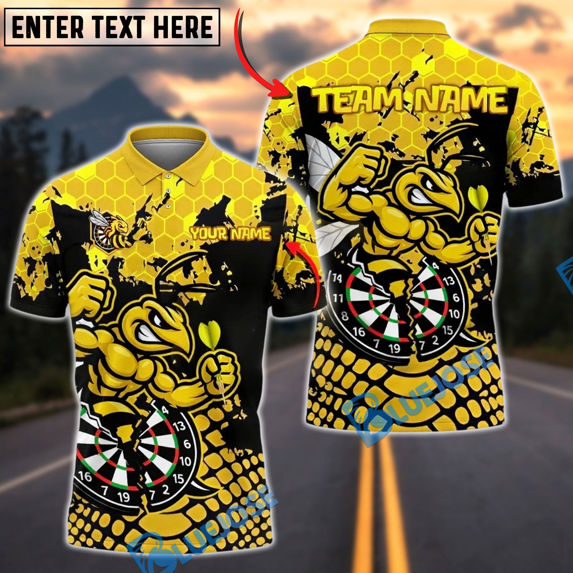 BlueJose Darts Golden Hornet Cartoon Personalized Name Shirt