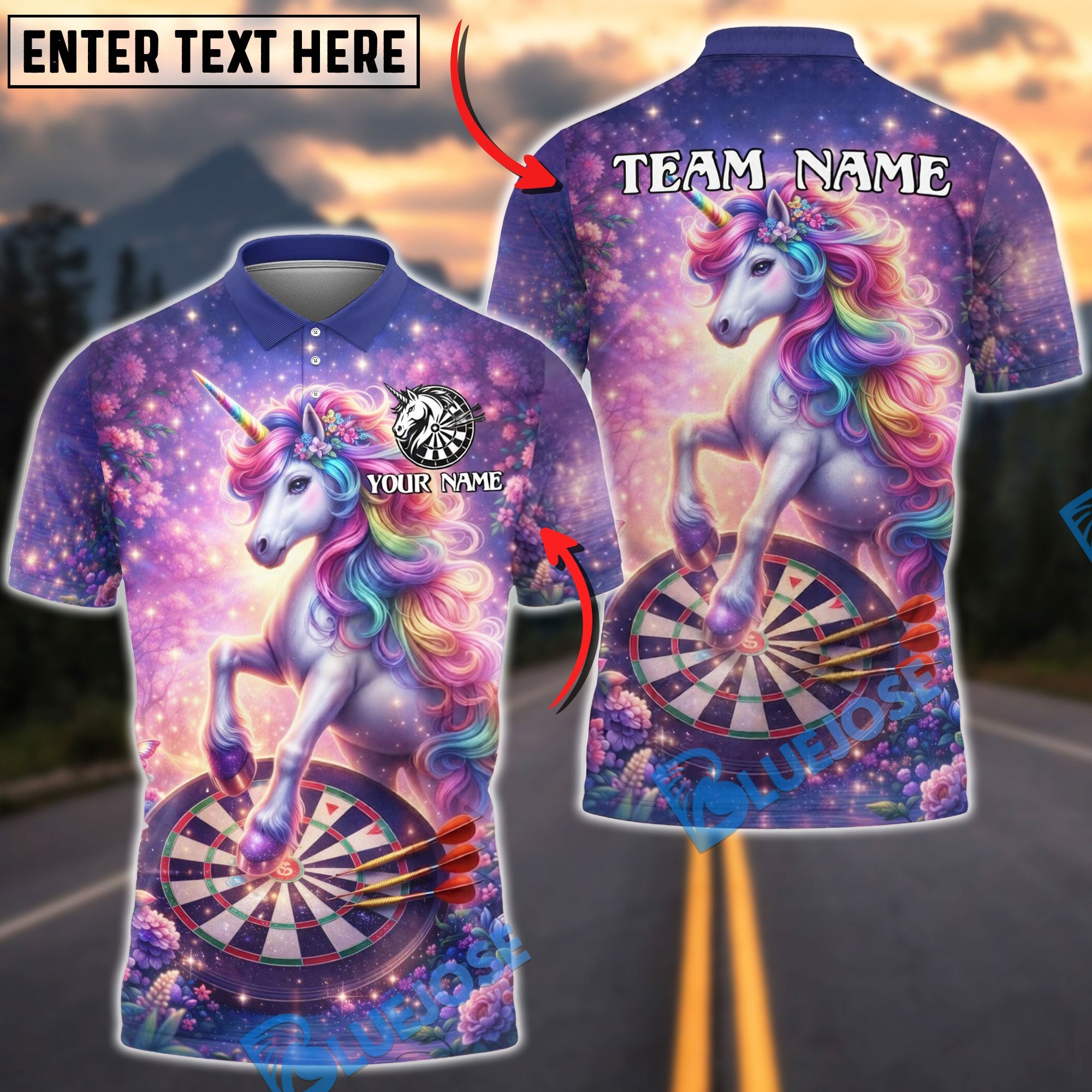 BlueJose Darts Flower Garden Unicorn Sparkle Personalized Name Shirt