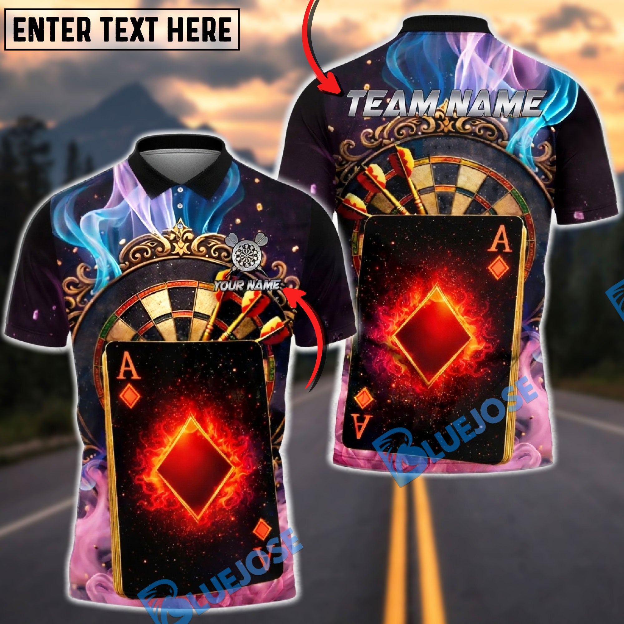 BlueJose Darts Ace of Diamonds Luxury Casino Smoke Personalized Name Shirt