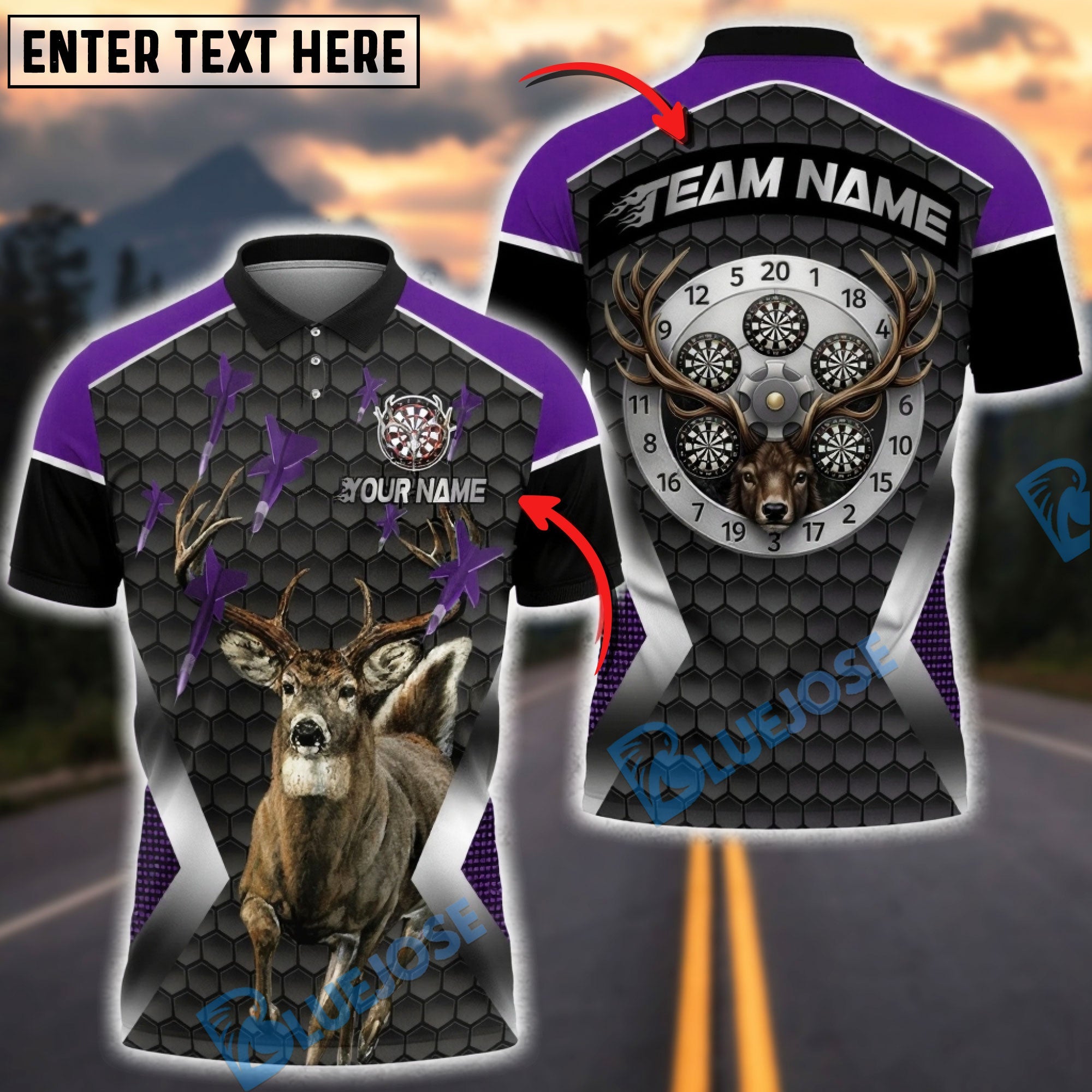 BlueJose Darts Hunter Deer Buck Personalized Name, Team Name Unisex Shirt (4 Colors)