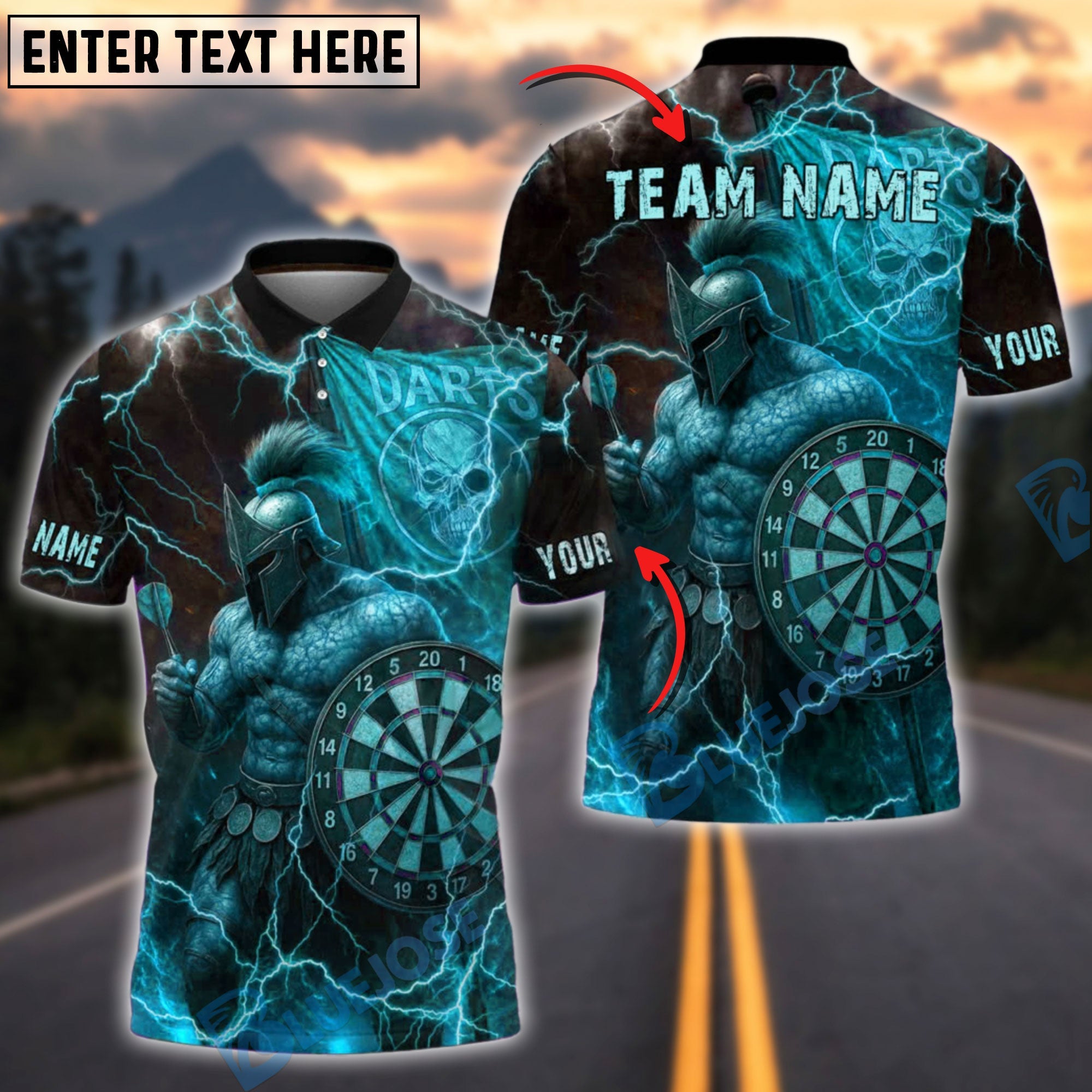 BlueJose Darts Spartan Warrior Customized Name, Team Name 3D Shirt (4 Colors)