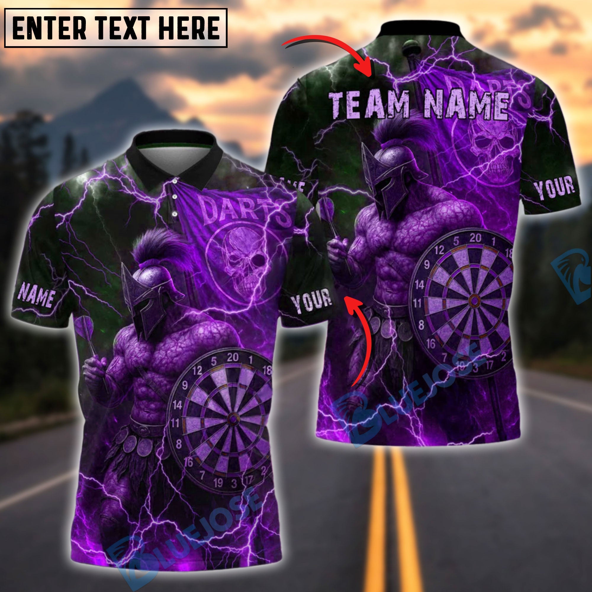 BlueJose Darts Spartan Warrior Customized Name, Team Name 3D Shirt (4 Colors)