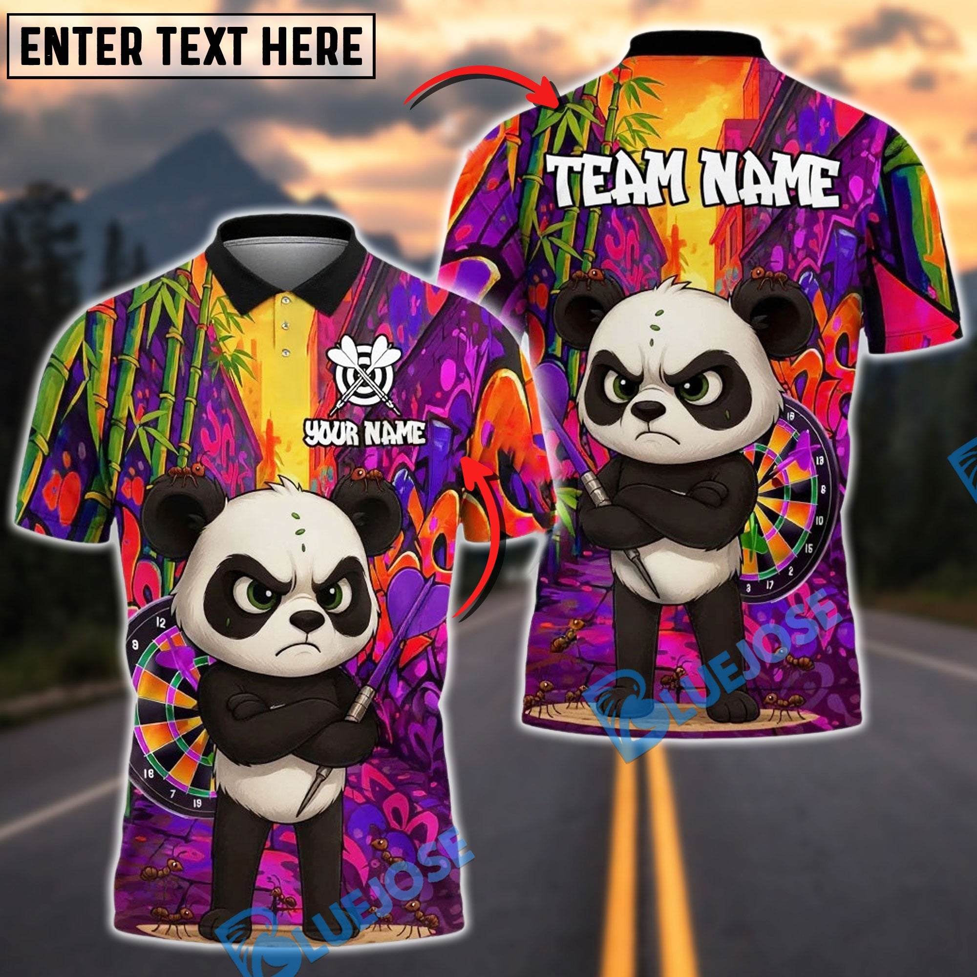 BlueJose Darts Kung Fu Panda Customized Name, Team Name 3D Shirt (4 Colors)