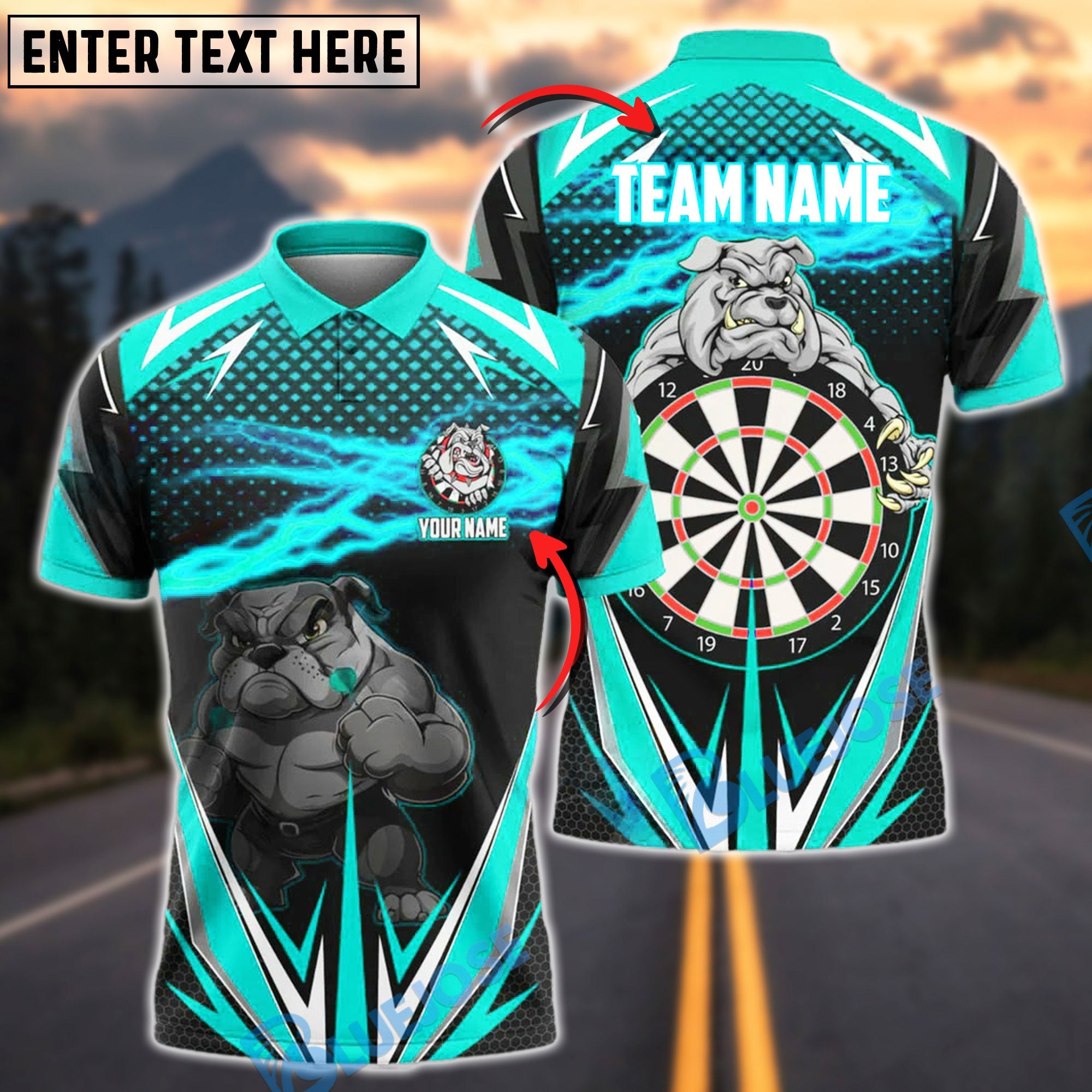 BlueJose Darts Bulldog Lightning Customized Name, Team Name 3D Shirt (4 Colors)